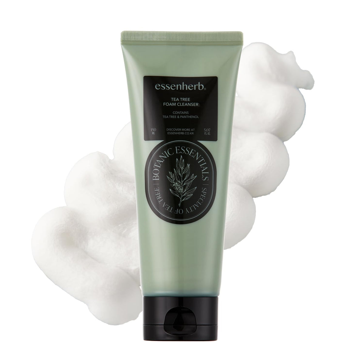 ESSENHERB Tea Tree Foam Cleanser emballage clair pour visage et routine.