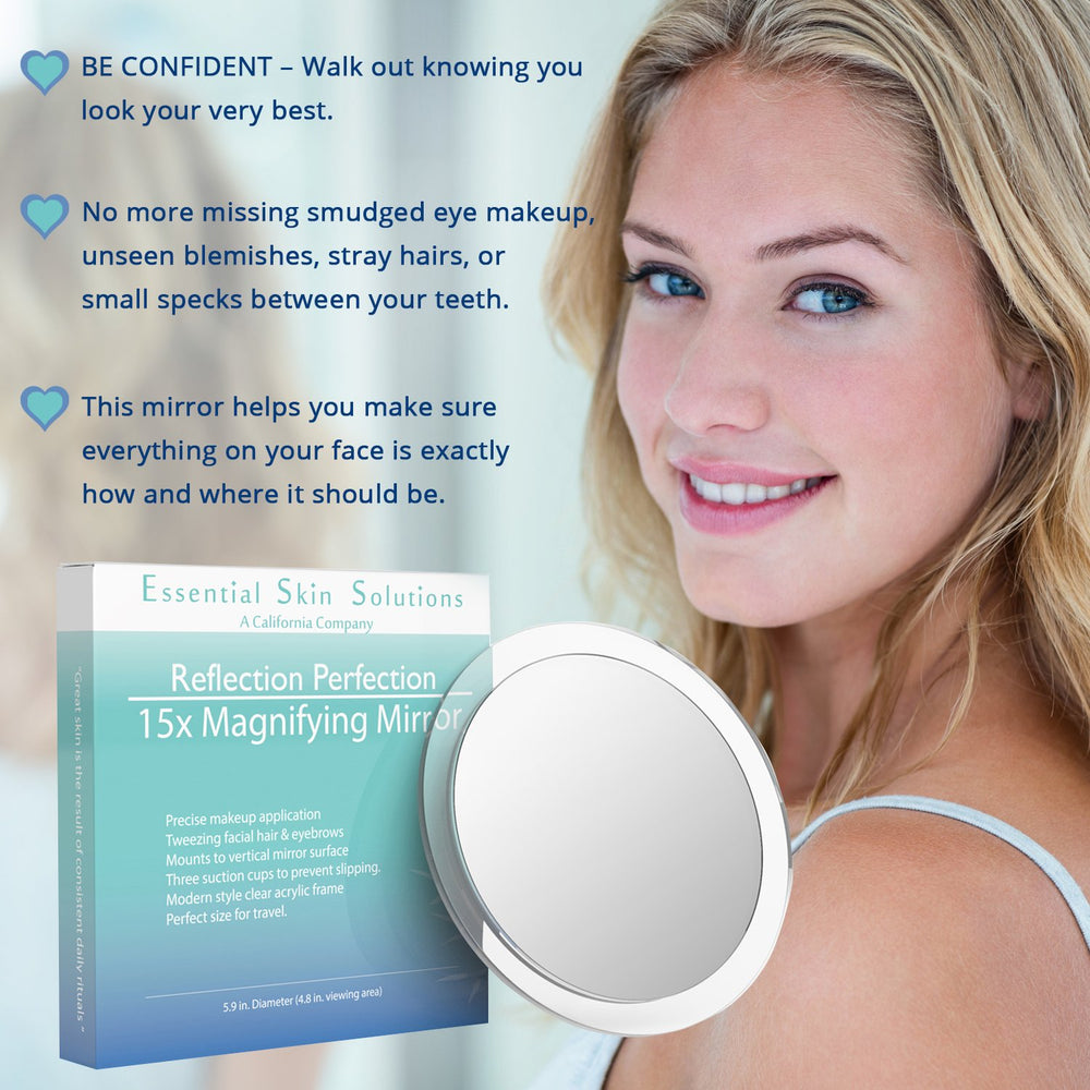 Miroir Essential Skin Solutions avec ventouses trois, fixation sûre.