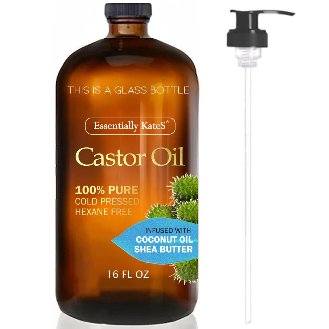 Essentially KateS Castor Oil: bouteille en verre avec pompe, démêlage des cheveux