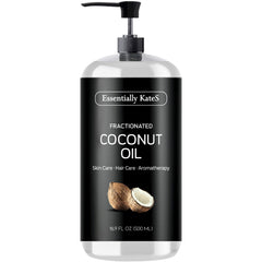 Essentially KateS huile de coco fractionnée – bouteille 500 ml prête pour peau et cheveux, usage polyvalent.