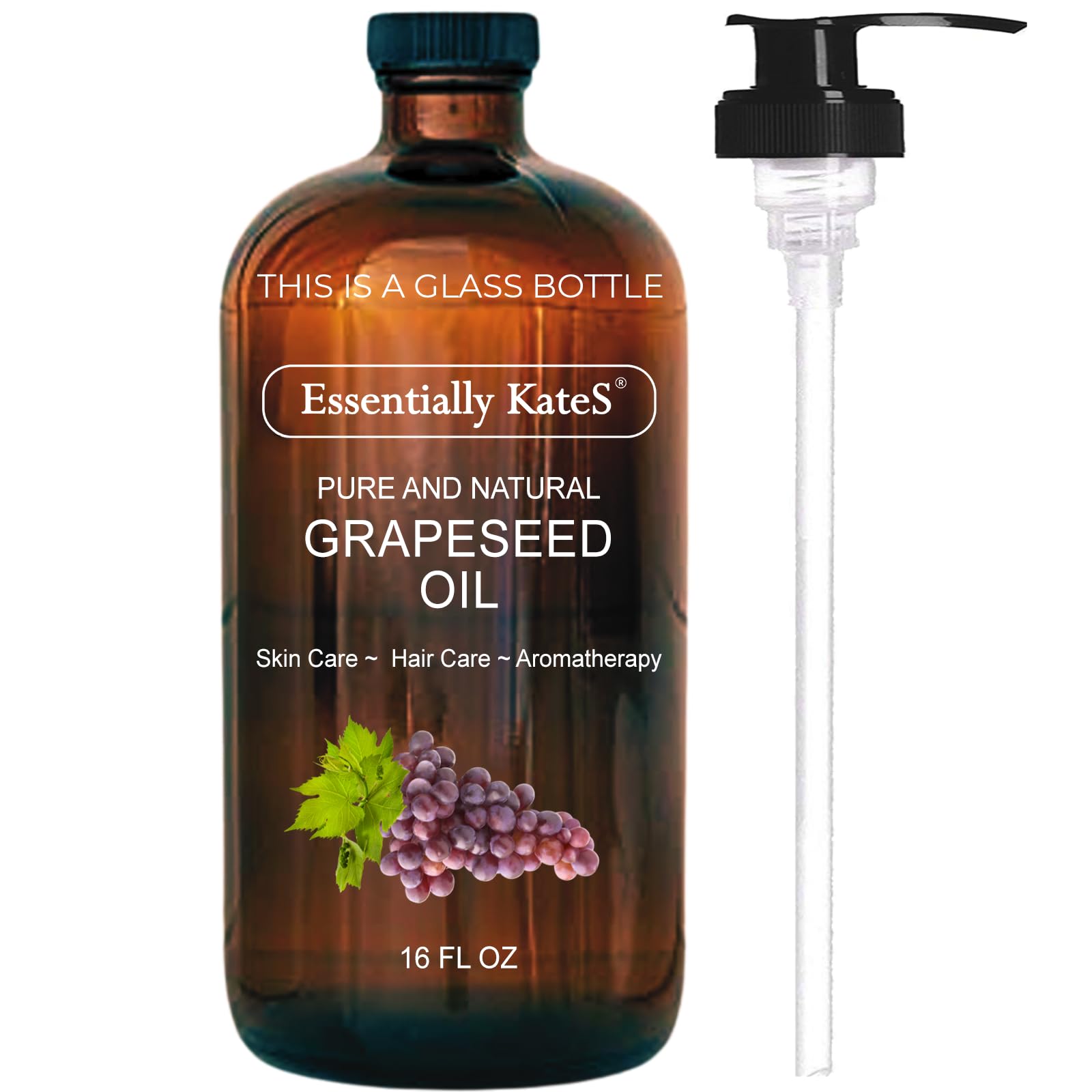 Essentially KateS huile de pépins de raisin, bouteille-pompe, hydratation naturelle pour cheveux et peau