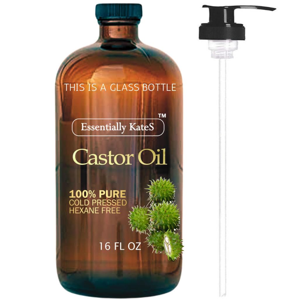 Essentially KateS huile de ricin, flacon verre pompe, hydratation simple et pure