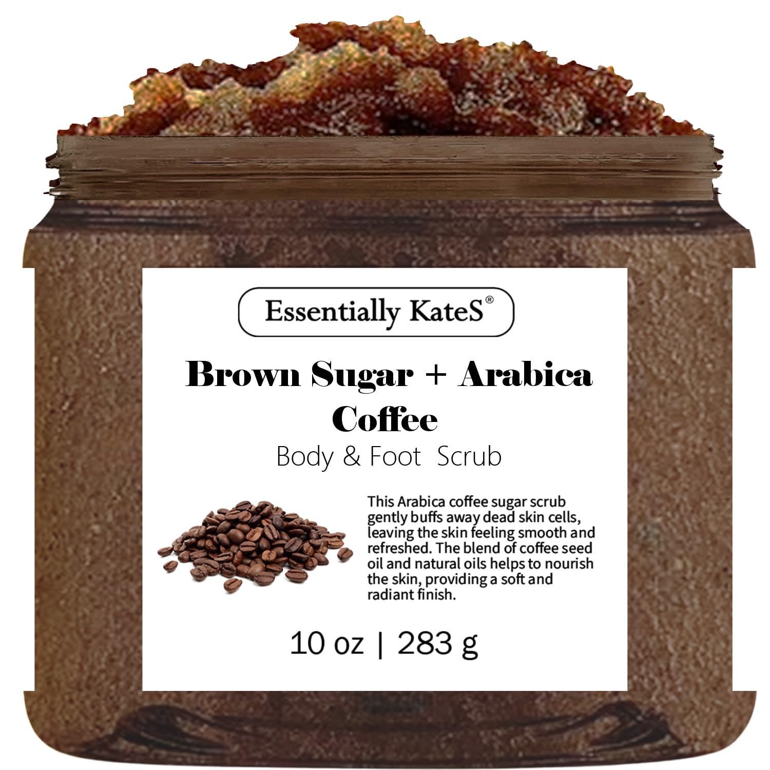 Essentially KateS gommage-sucre-brun-cafe sur peau, exfoliation efficace pour révéler douceur.