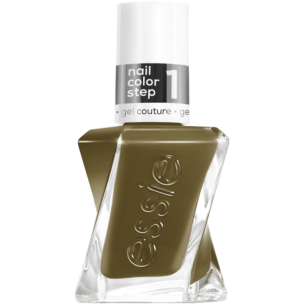 Vernis essie Gel Couture olive dans sa bouteille, couleur longue tenue.