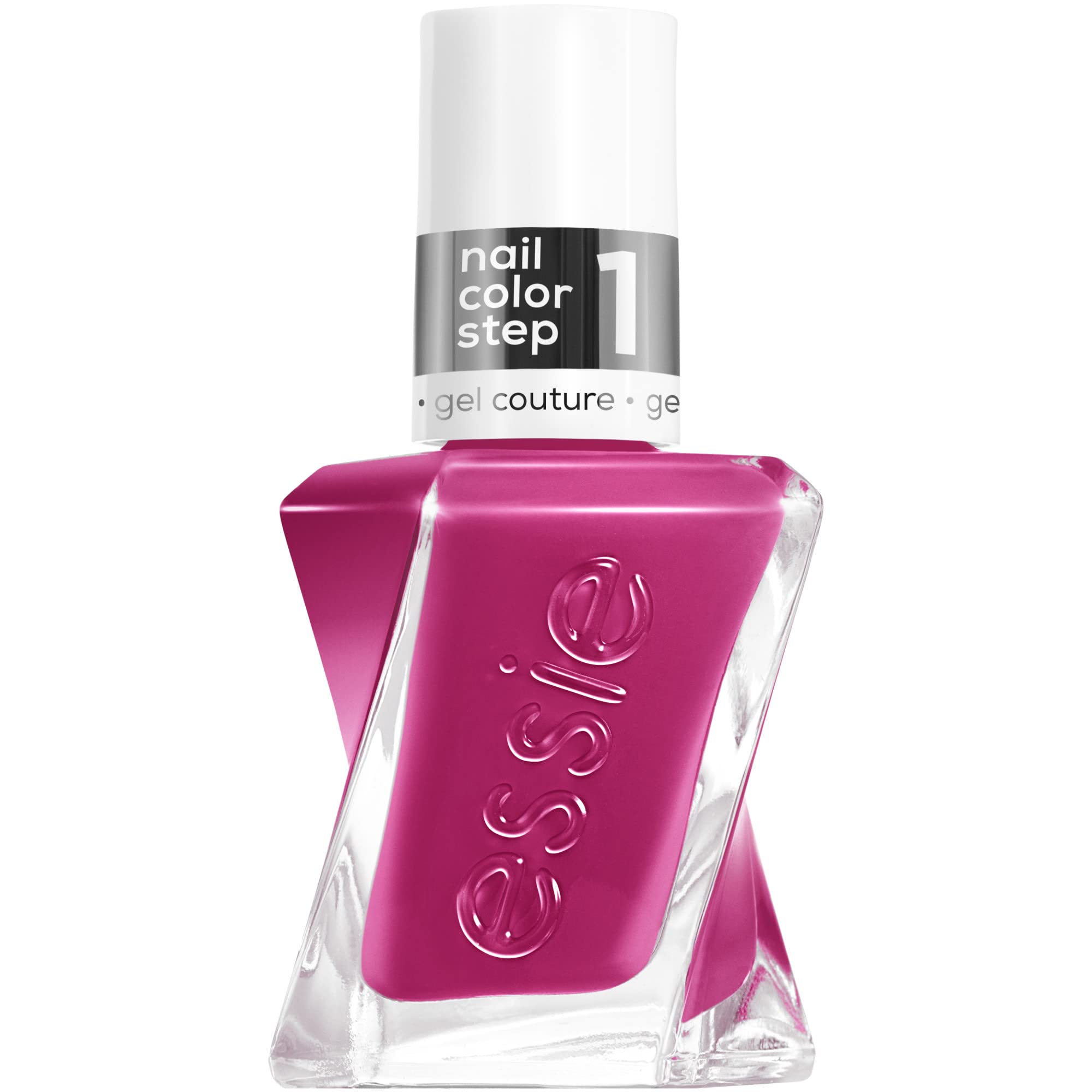 Essie Gel Couture: bouteille rose-violet, longue tenue et éclat brillant.