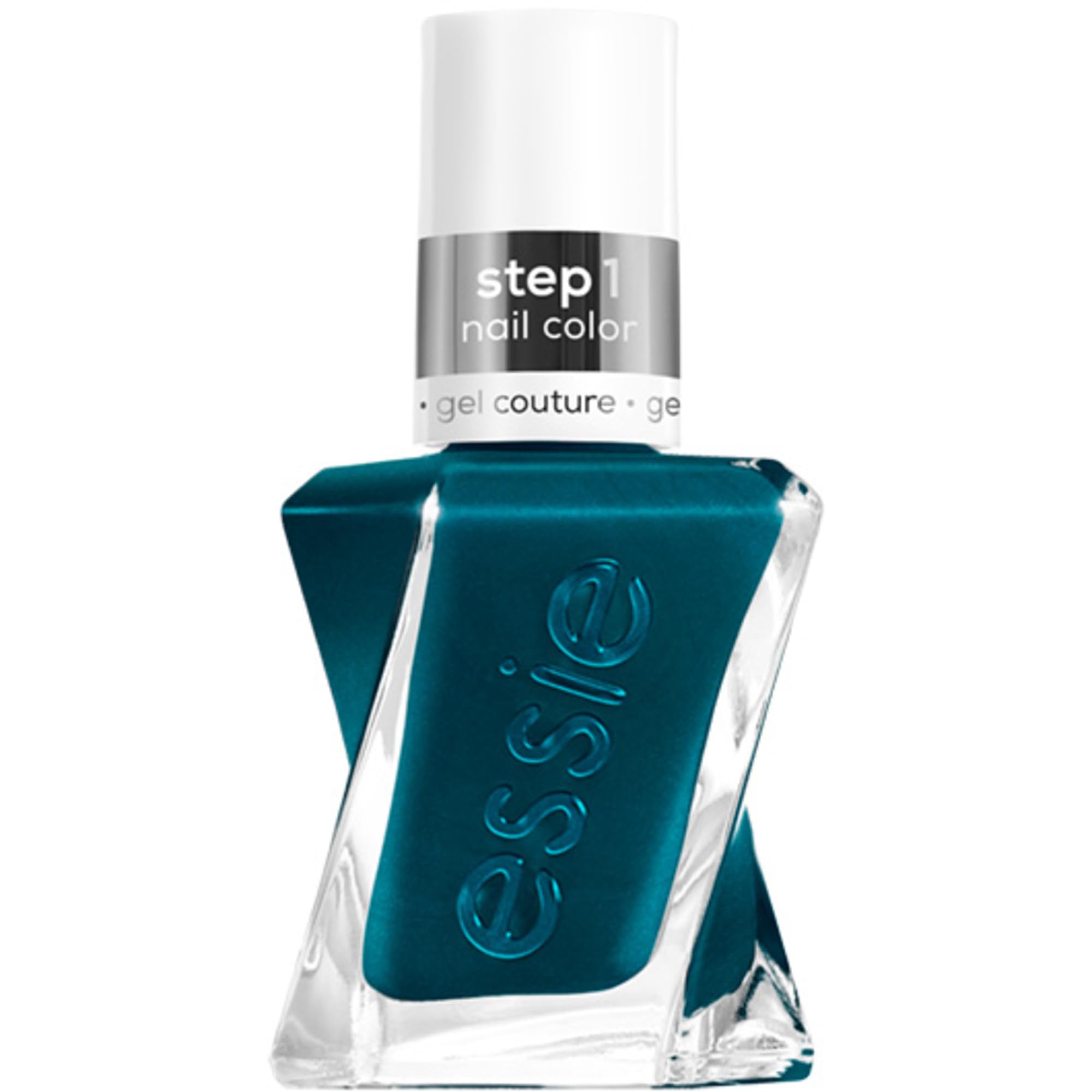 Vernis essie Gel Couture flacon bleu-vert, couleur longue tenue prête à l’emploi.