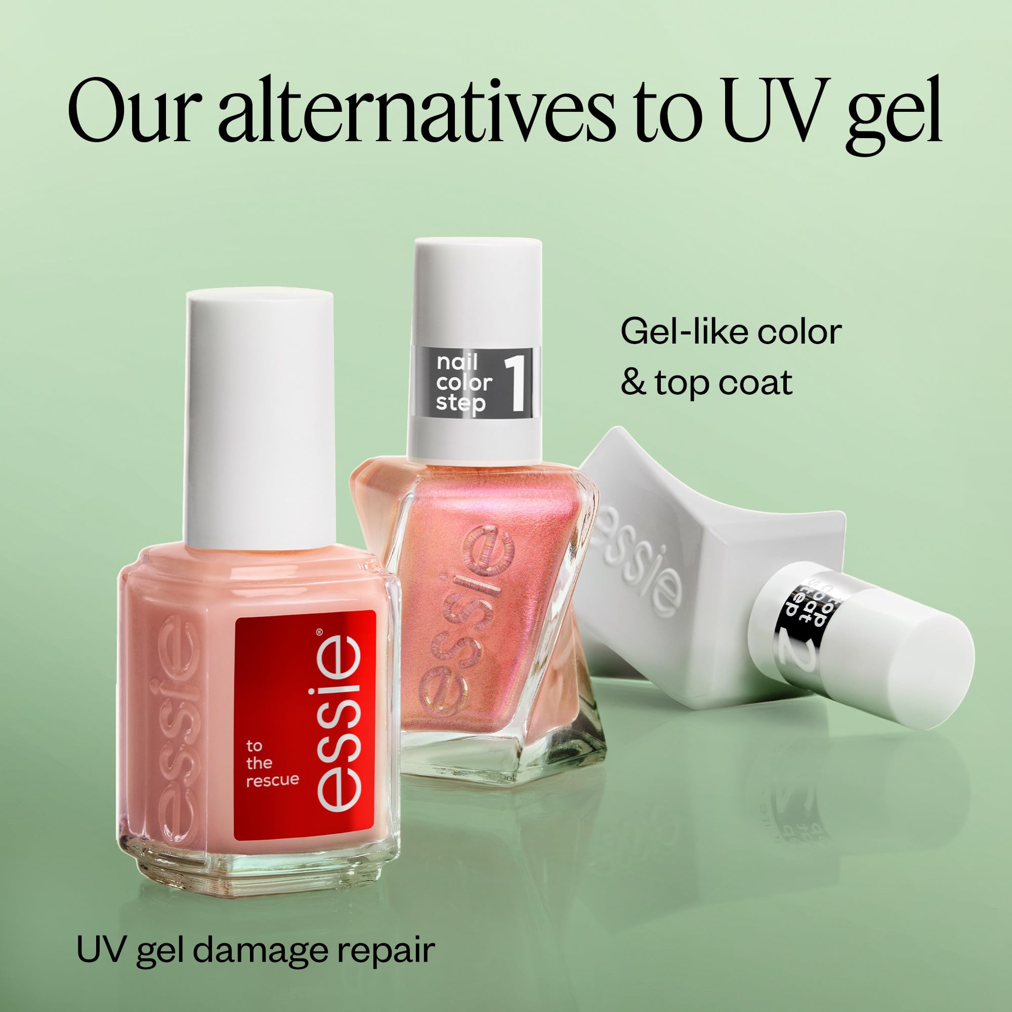 essie gel couture long-wear manicure closeup shows durable, high-shine result