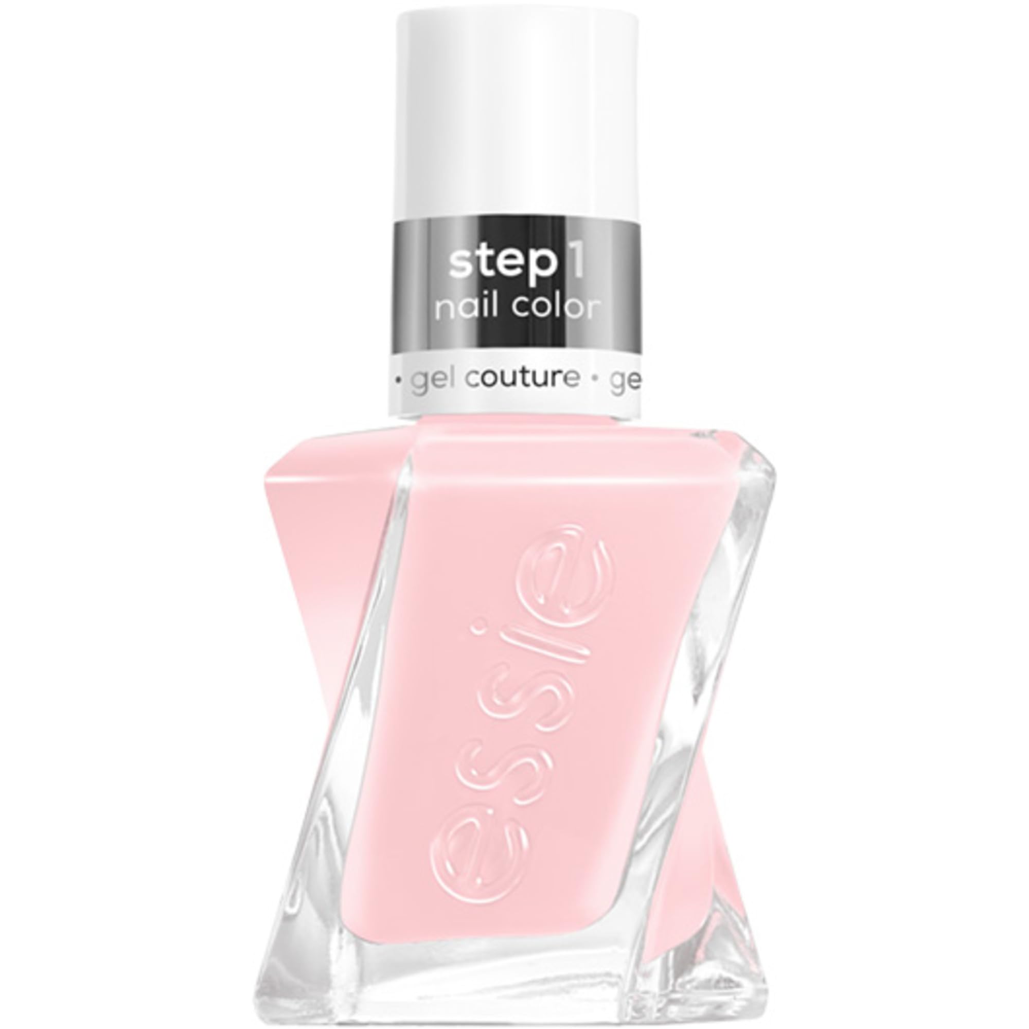 Essie Gel Couture — bouteille rose pâle avec éclat durable.