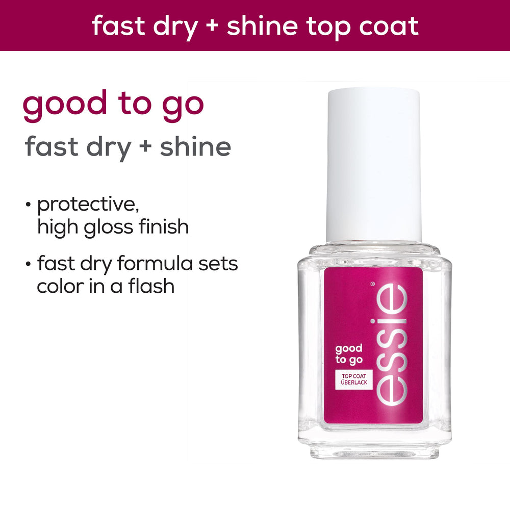 essie good-to-go top coat – brillance instantanée pour une manucure éclatante.
