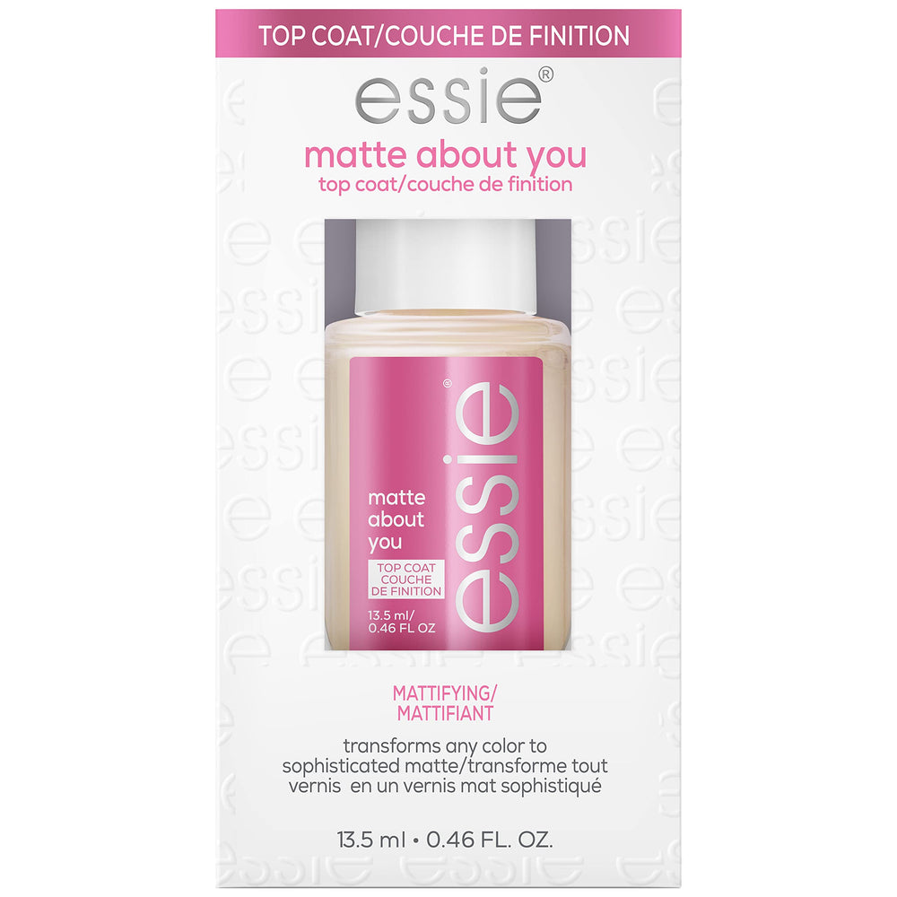Essie Matte About You Top Coat – bouteille 46 ml, finition velours et sans traces.