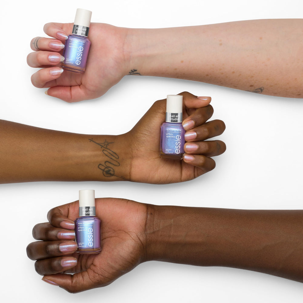 essie Satin chrome finish offers a silky veil for luminous nails