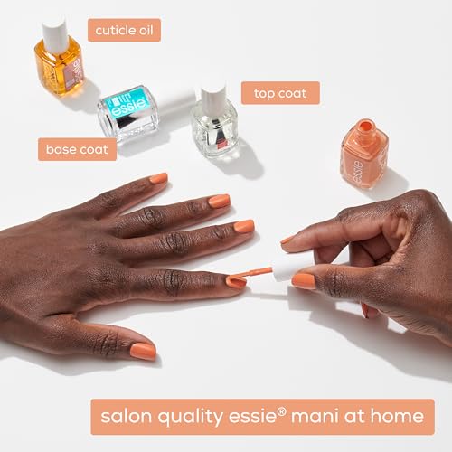 essie vernis: base, deux couches et couche de finition pour un rendu durable.