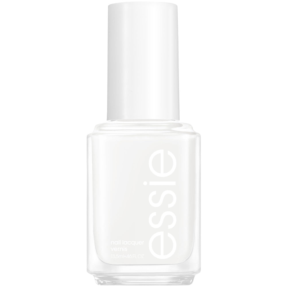 Vernis essie Glossy Shine blanc, fini brillant et couvrance homogène.