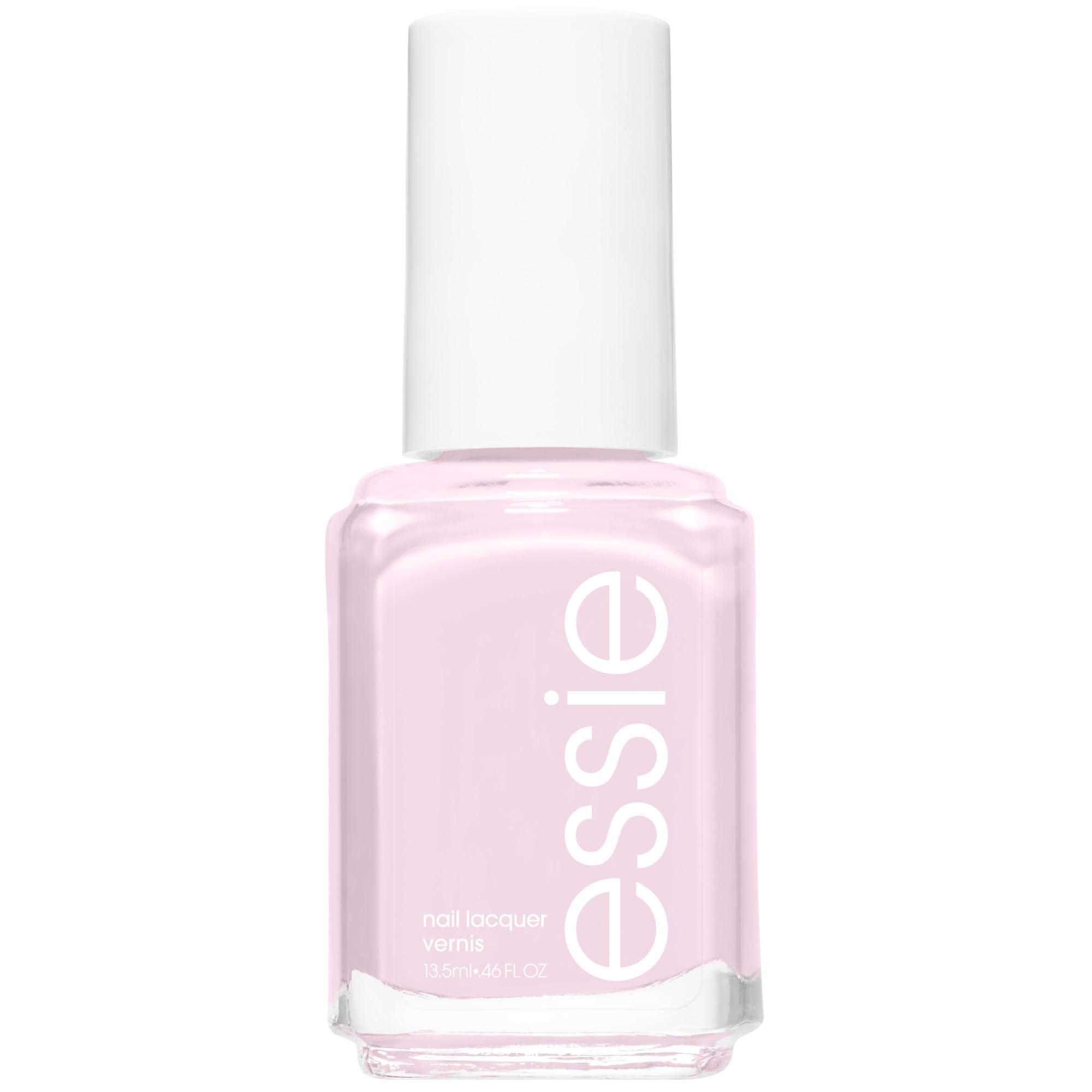 Vernis essie dans la bouteille rose pâle, fini brillant, présentation élégante.