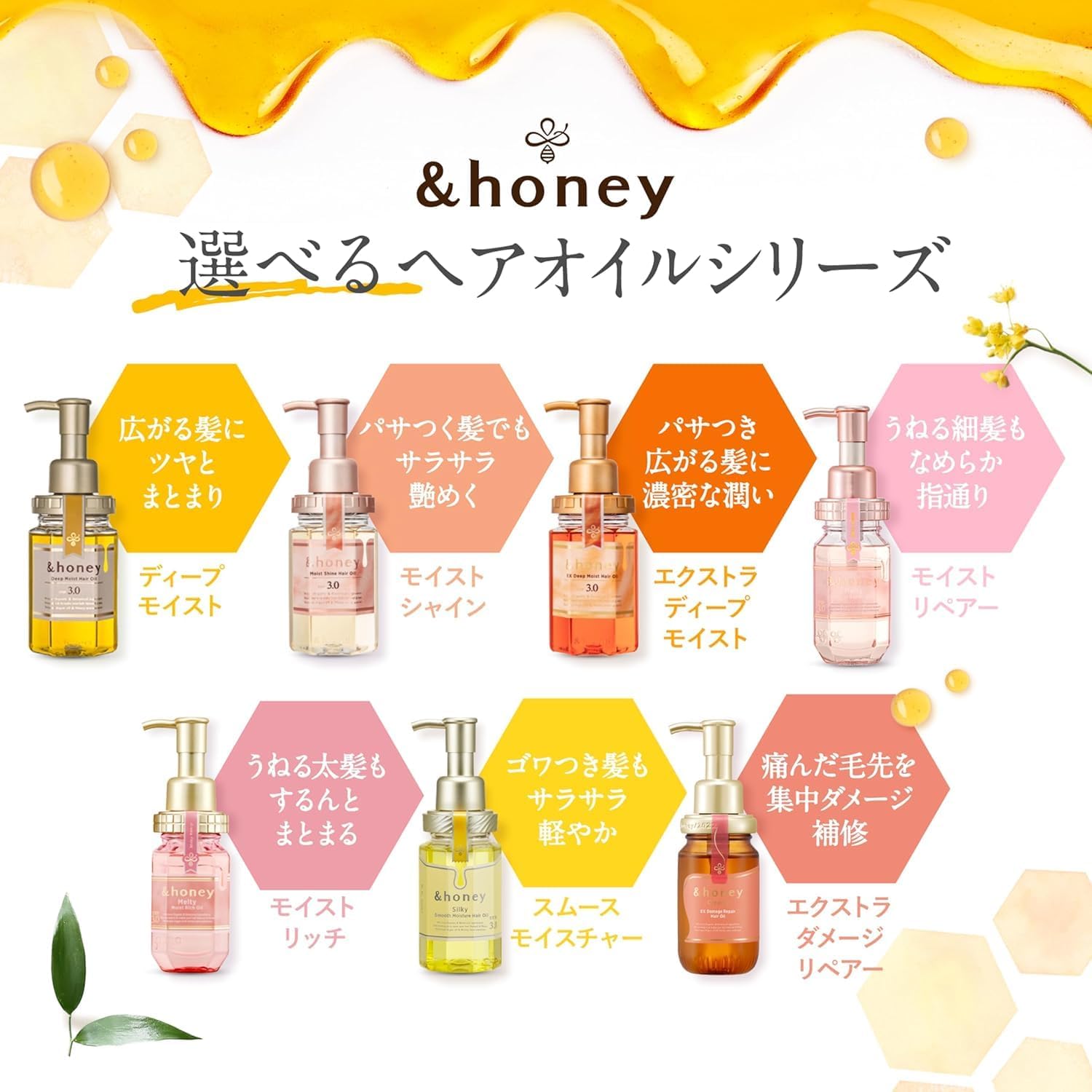 Gouttes d'huile capillaire &honey appliquées pour nourrir les longueurs.