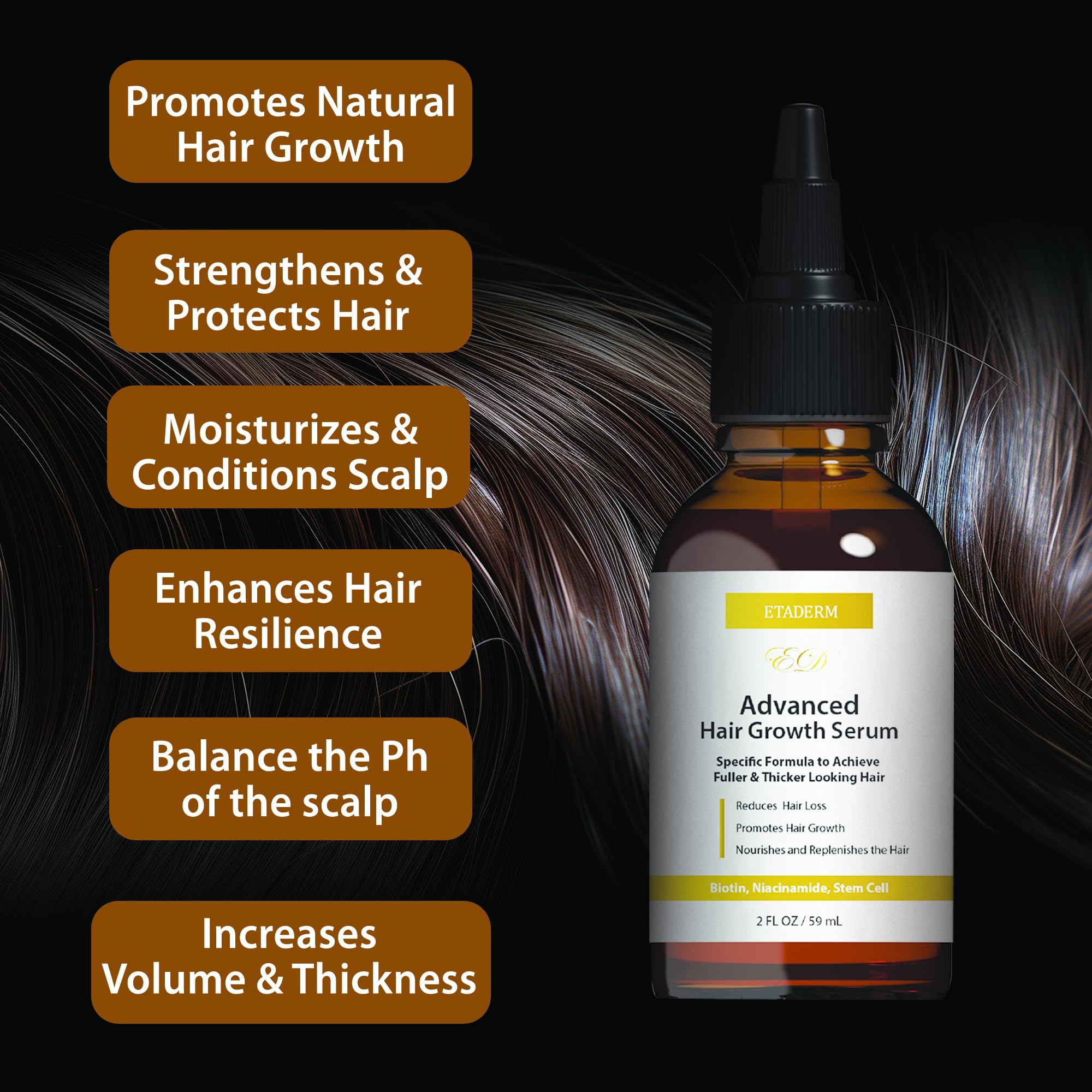 ETADERM Sérum Croissance Cheveux — Elasticité renforcée et cheveux moins cassants.