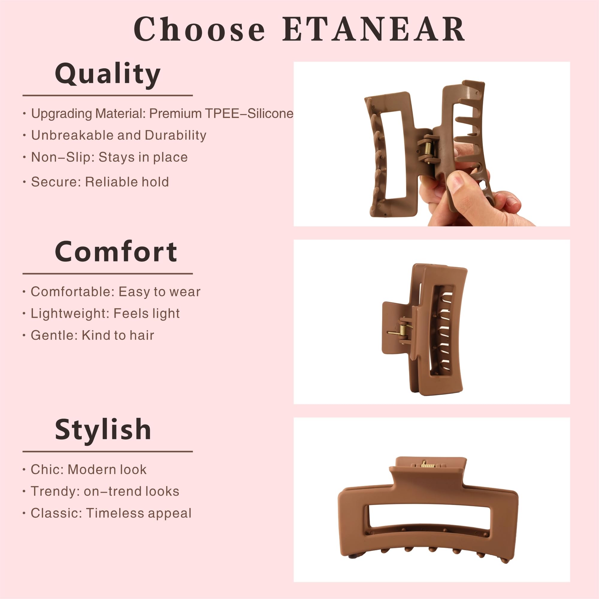 Pinces cheveux nuage rose pâle ETANEAR maintien sûr pour journées actives