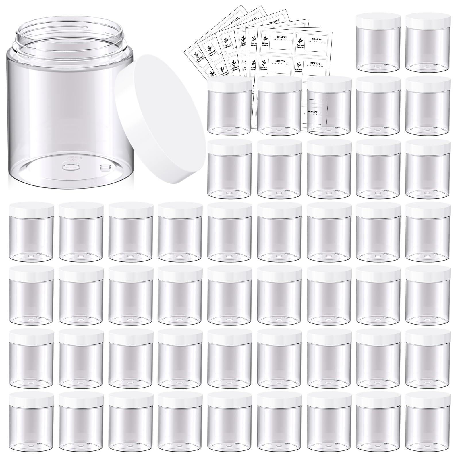 Eternal Moment pot plastique 8 onces avec bouchon blanc, pratique pour cosmétiques et slime faits maison.