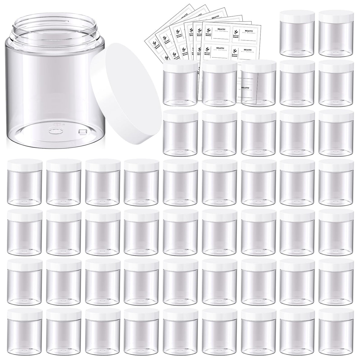 Eternal Moment pot plastique 8 onces avec bouchon blanc, pratique pour cosmétiques et slime faits maison.