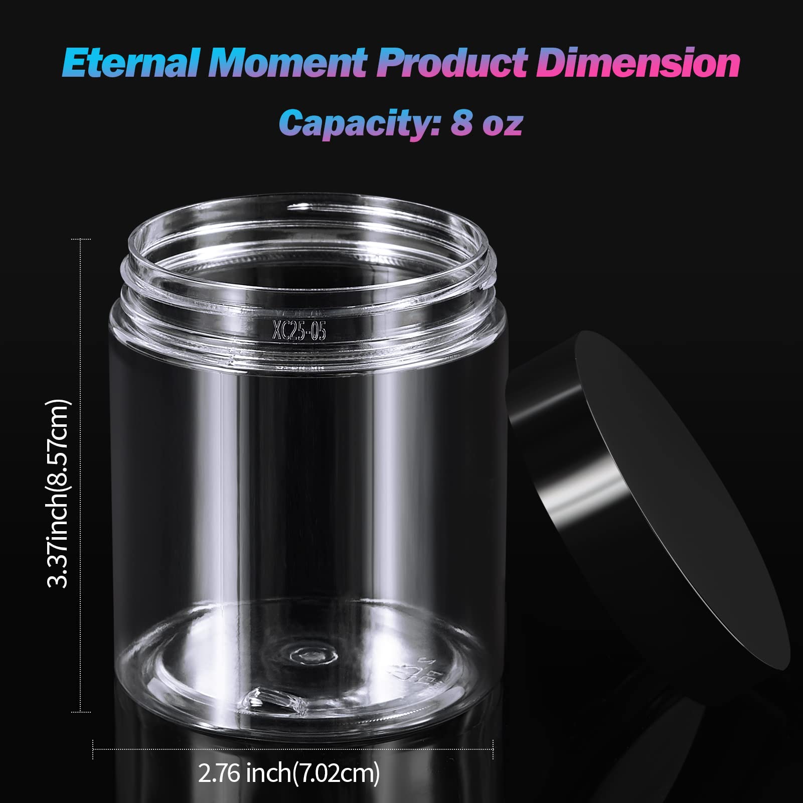 Pots Eternal Moment transparence 8oz, affichage clair des produits beauté.