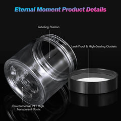 Pot Eternal Moment transparent 6 oz sur étagère, présentation professionnelle.