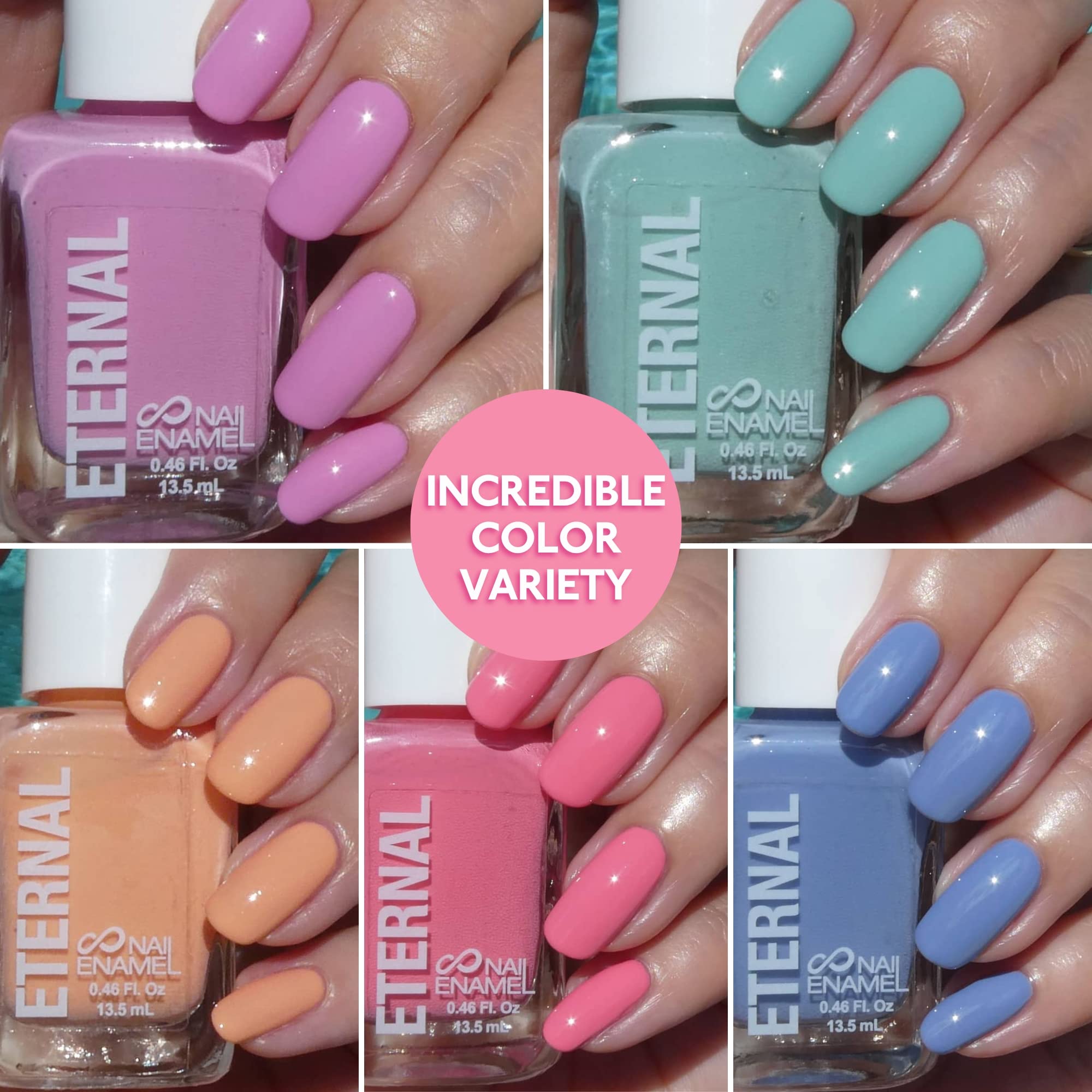 Vernis Eternal Pastel Orange: teinte vitaminée, séchage rapide et couvrance efficace.