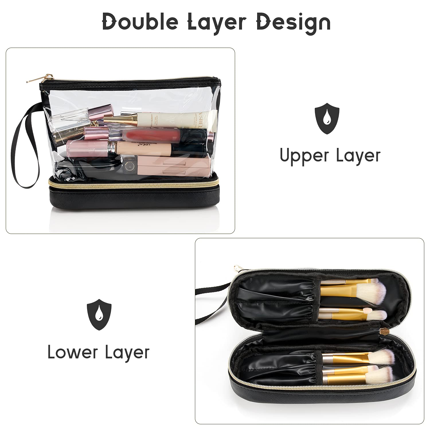 Sac maquillage à double couche Ethereal, séparation pratique pour pinceaux et rouges à lèvres