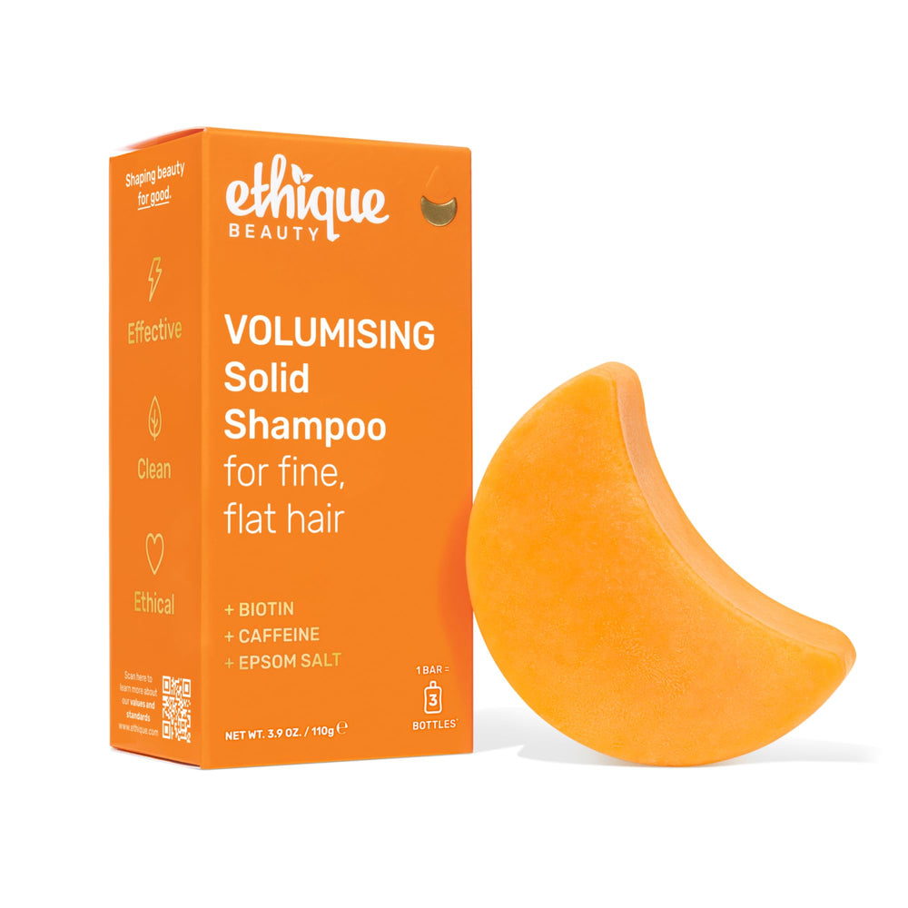 Barre de shampoing Ethique volumisante à la biotine, cheveux plus volumineux après chaque lavage.
