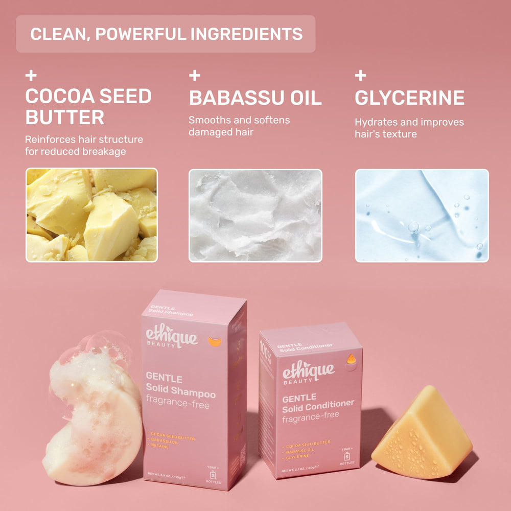 Ethique Gentle Unscented Shampoo Bar lathering for a gentle fragrance-free cleanse