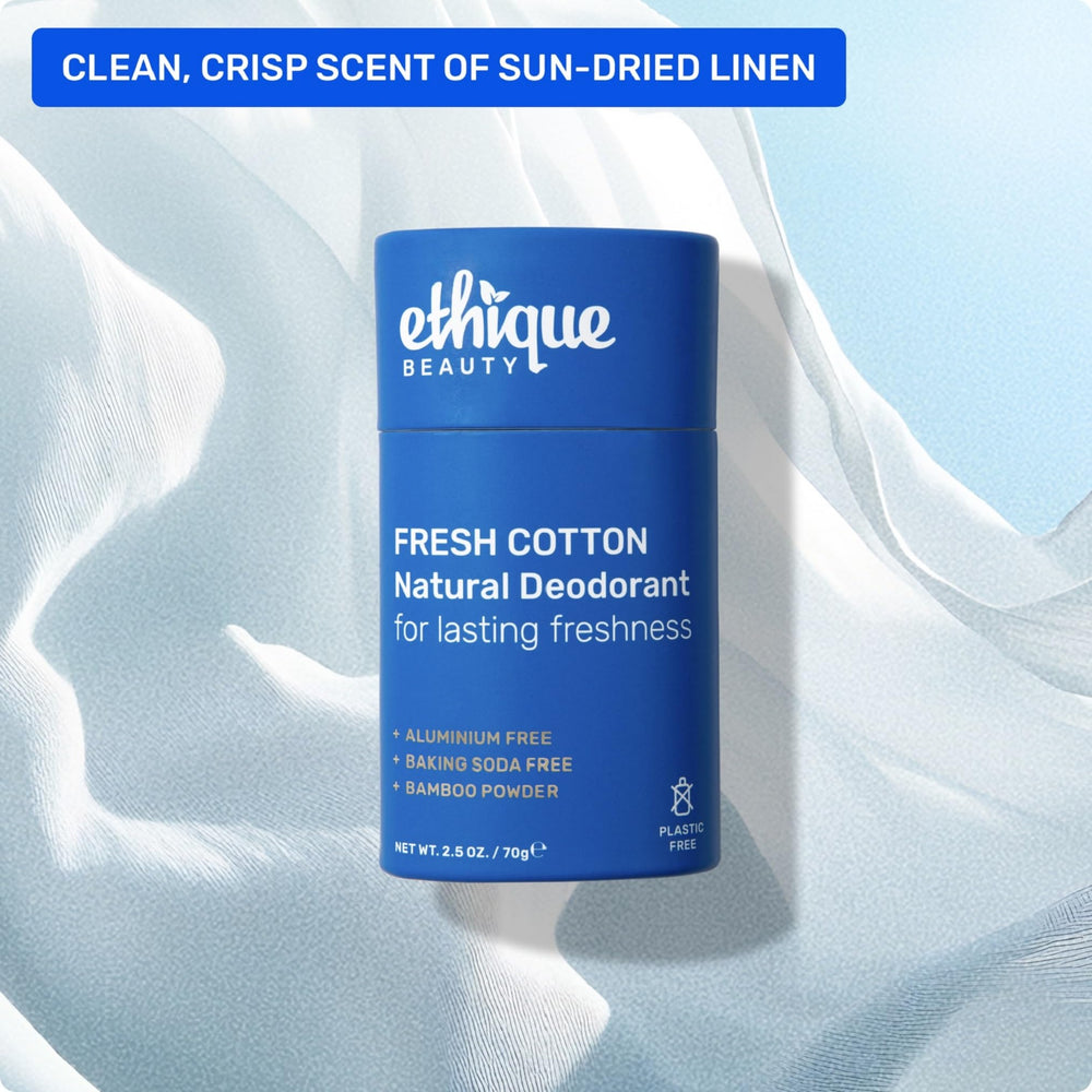 Ethique Déodorant Stick Coton Frais, peau douce grâce à l'huile d'amande douce et jojoba.