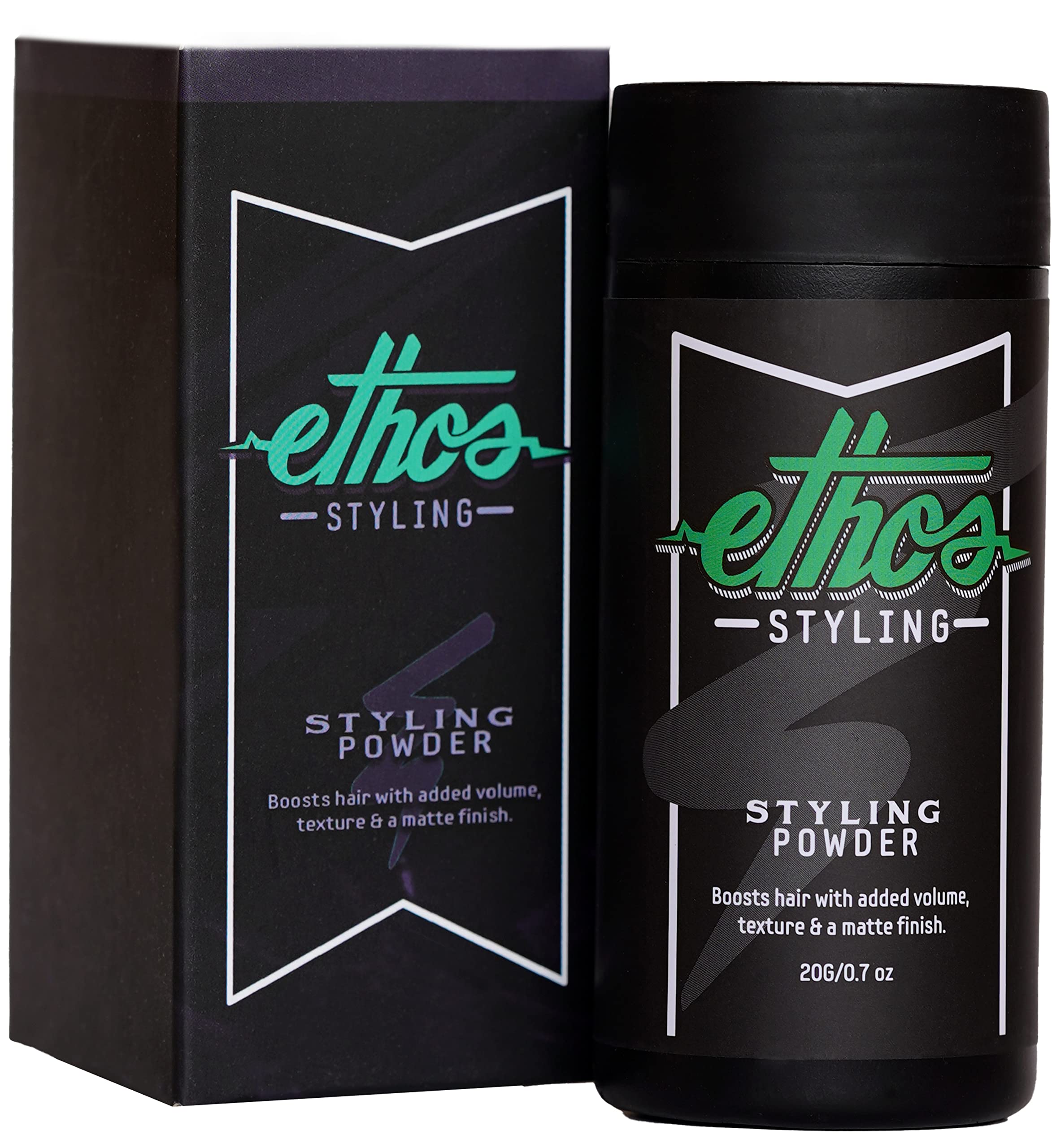 Ethos Styling Poudre texturante en action, application à la racine pour plus de volume durable.