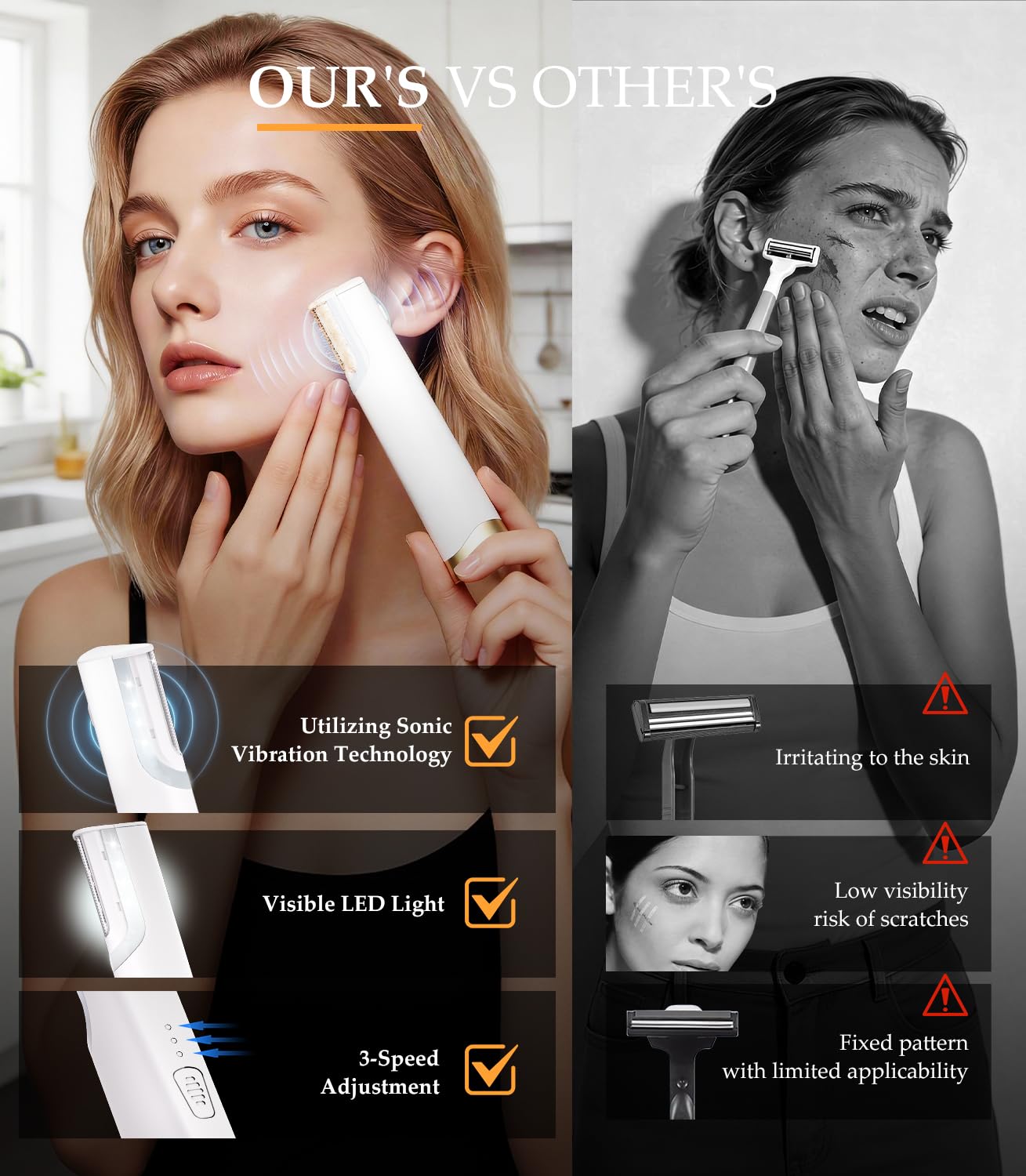 ETQFOTF Sonic Dermaplane 3 vitesses — ajustement personnalisé selon votre peau.