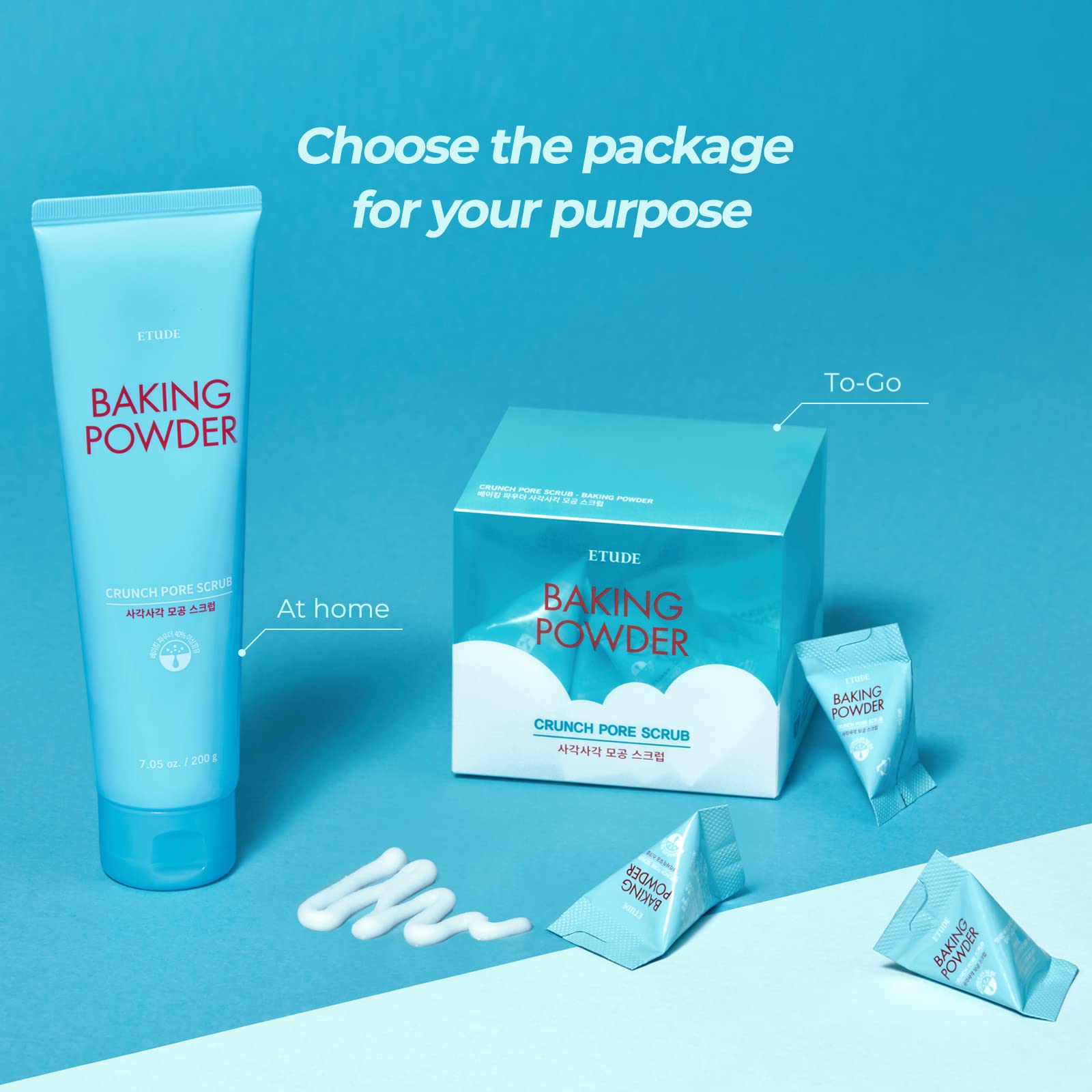 ETUDE Baking Powder Crunch Pore Scrub pouch suits travel skincare on the go.