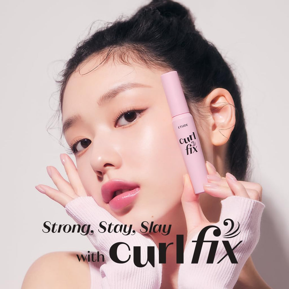 ETUDE Curl Fix Mascara démontrant des cils enroulés jusqu'à 24 heures