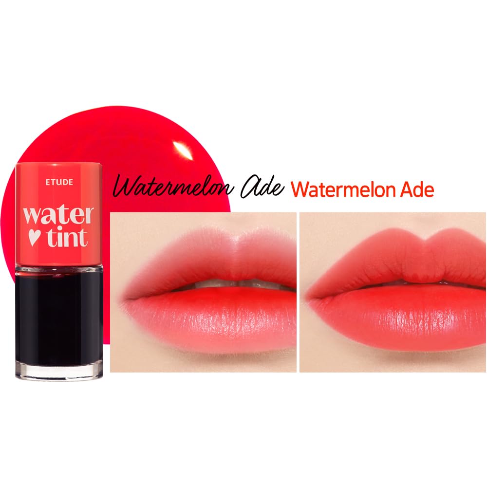 ETUDE Dear Darling Water Tint Watermelon Ade, échantillon couleur sur les lèvres pour tester l'intensité.