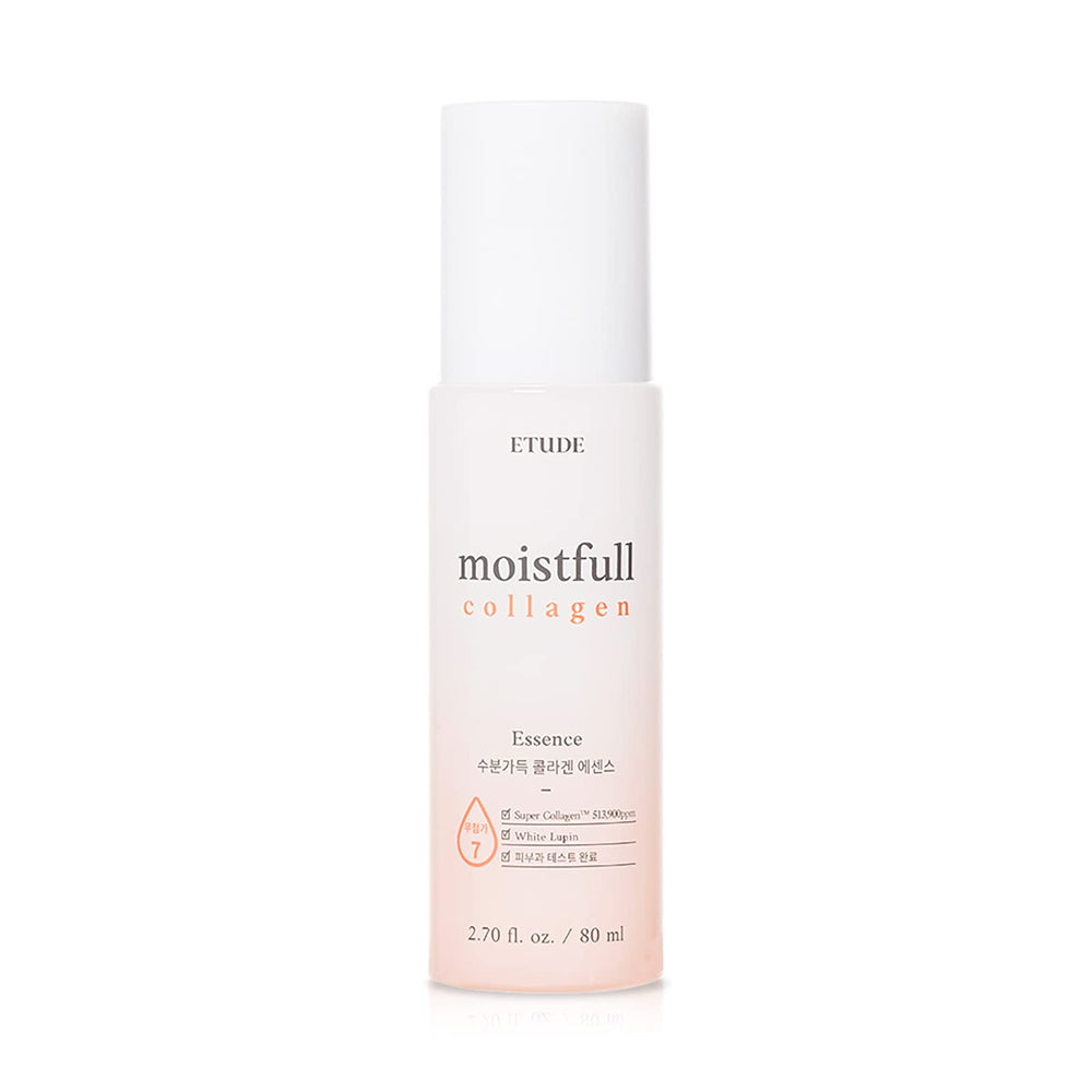 ETUDE Moistfull Collagen Essence — Bouteille élégante et hydratation durable pour le visage.