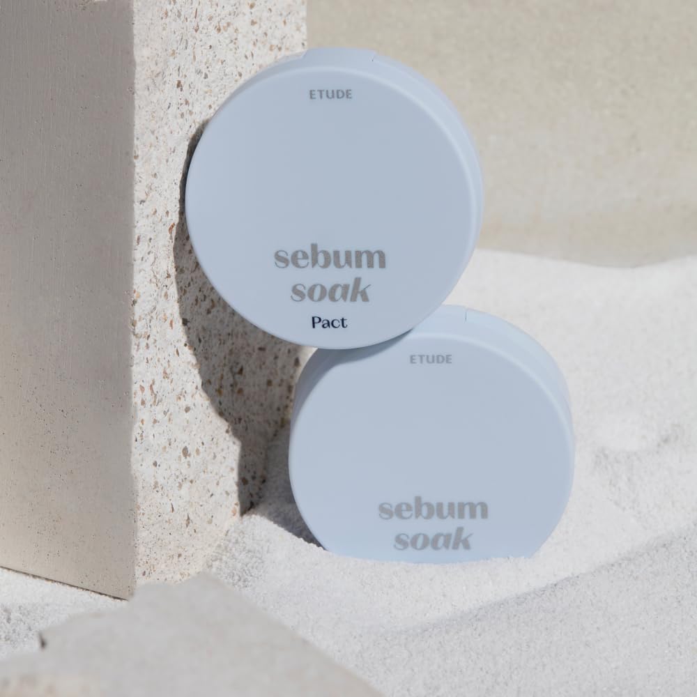 ETUDE Sebum Soak Pact poudre blanche minérale pour teint rafraîchi.
