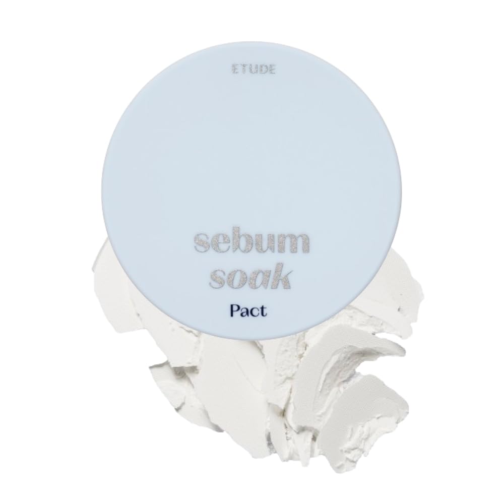 ETUDE Sebum Soak Pact : poudre minérale translucide contrôlant la brillance pour peau matte.