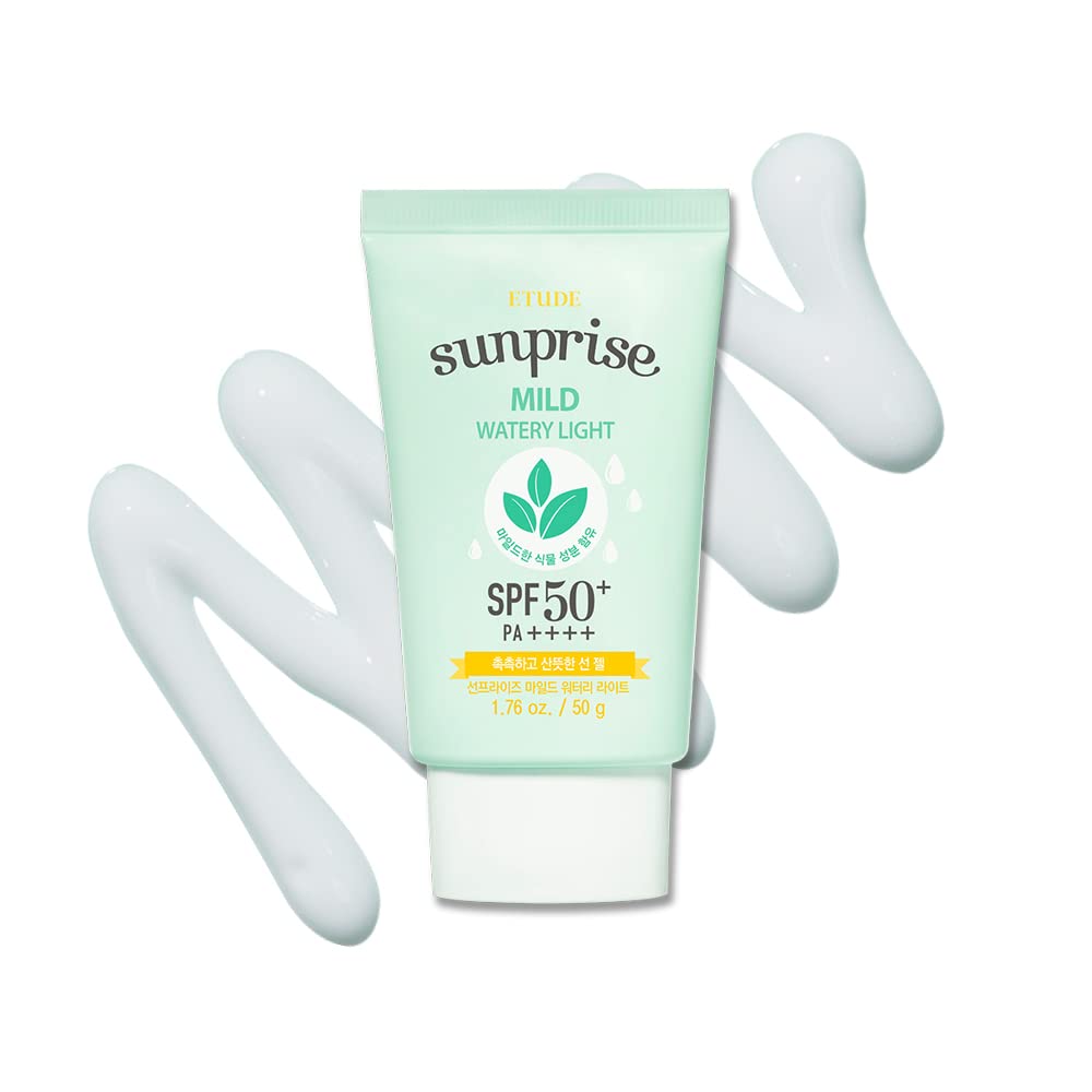 ETUDE Sunprise mild-weightless bottle front view, showing compact sunscreen for sensitive skin.