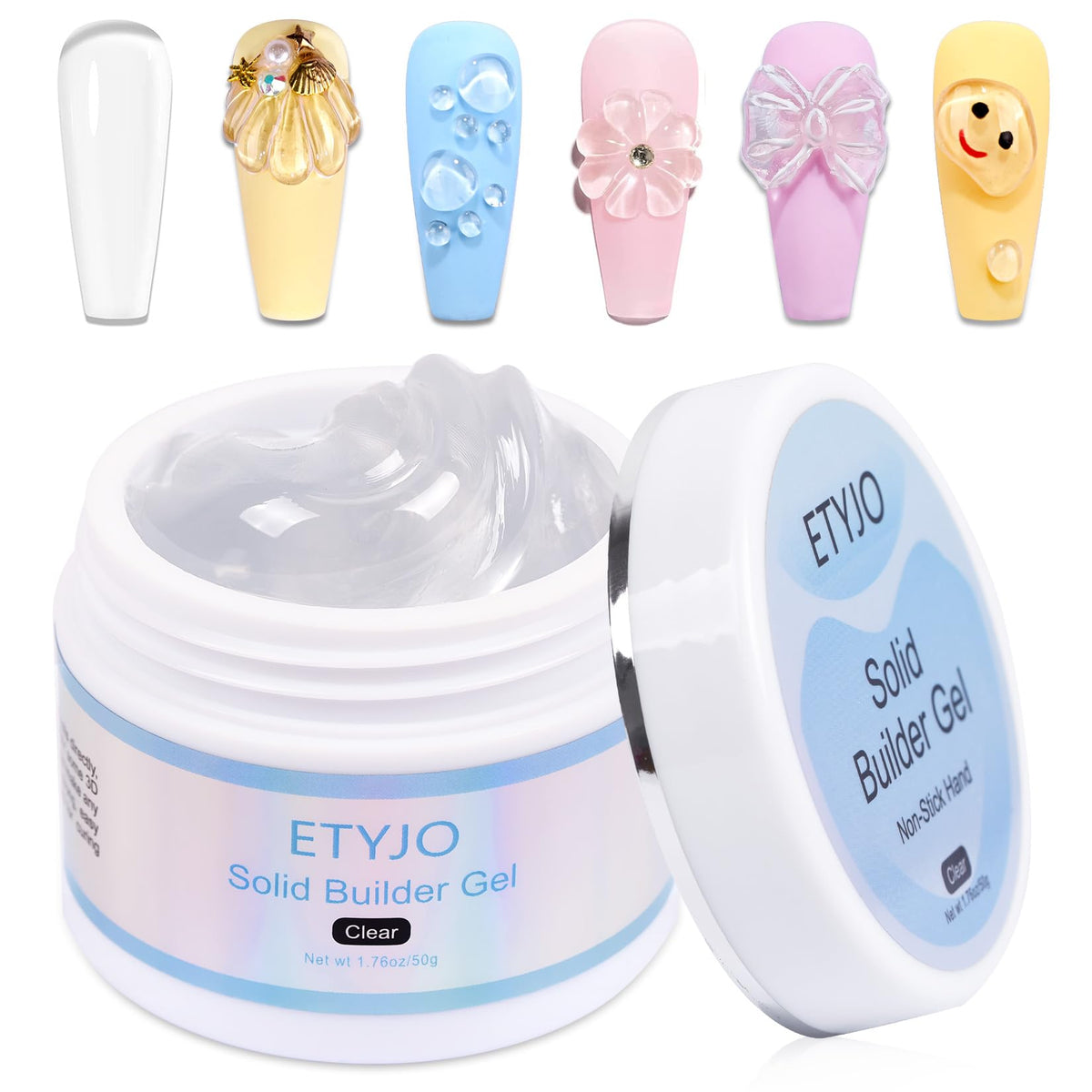 ETyJO Gel Solide Pour Ongles – bouteille facile à manipuler pour l’application.