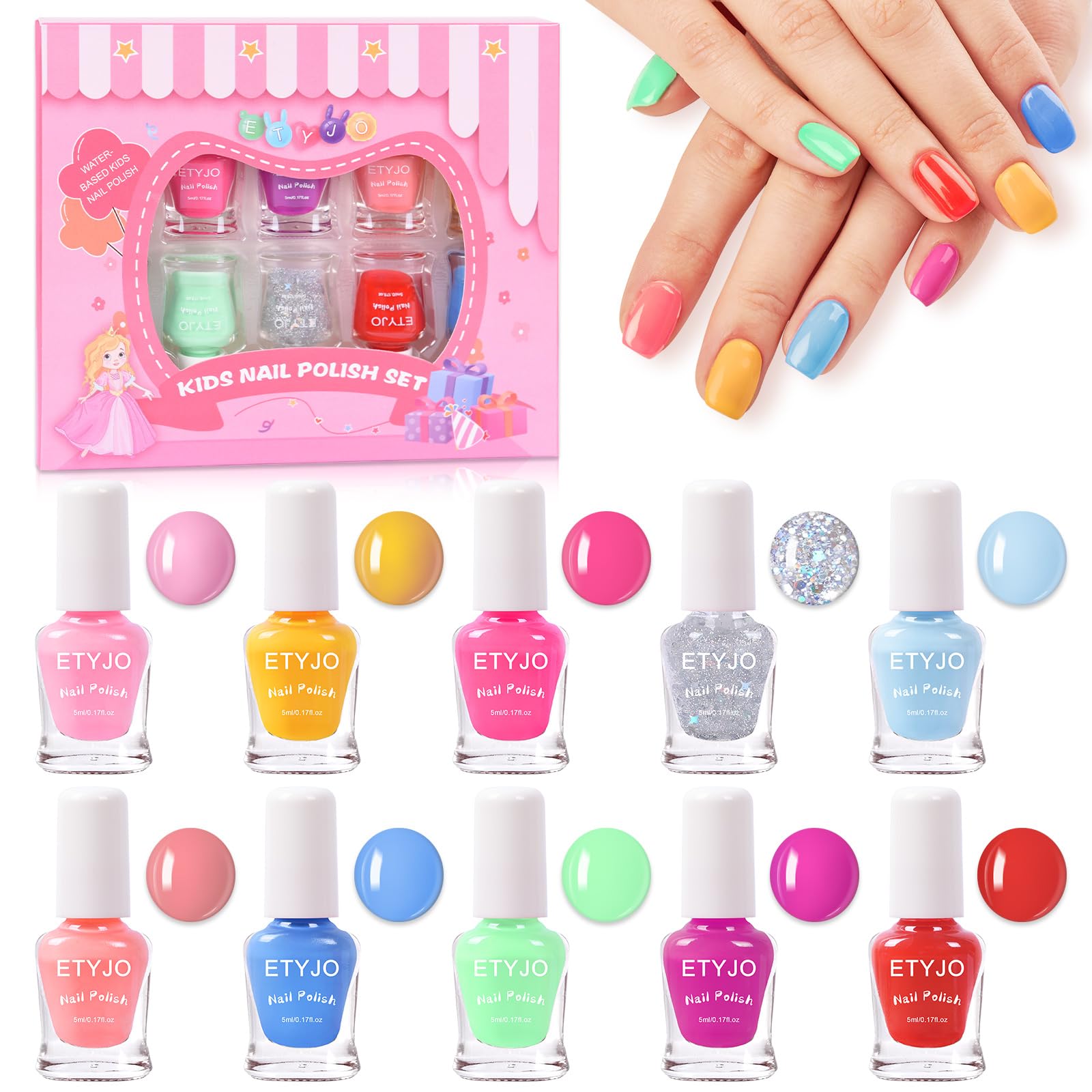 ETYJO Vernis Enfants – ensemble 10 couleurs pour créer des motifs variés et amusants.