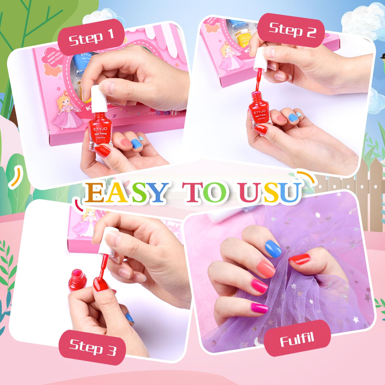 ETYJO Vernis Enfants – retrait peel-off pratique sans solvants.