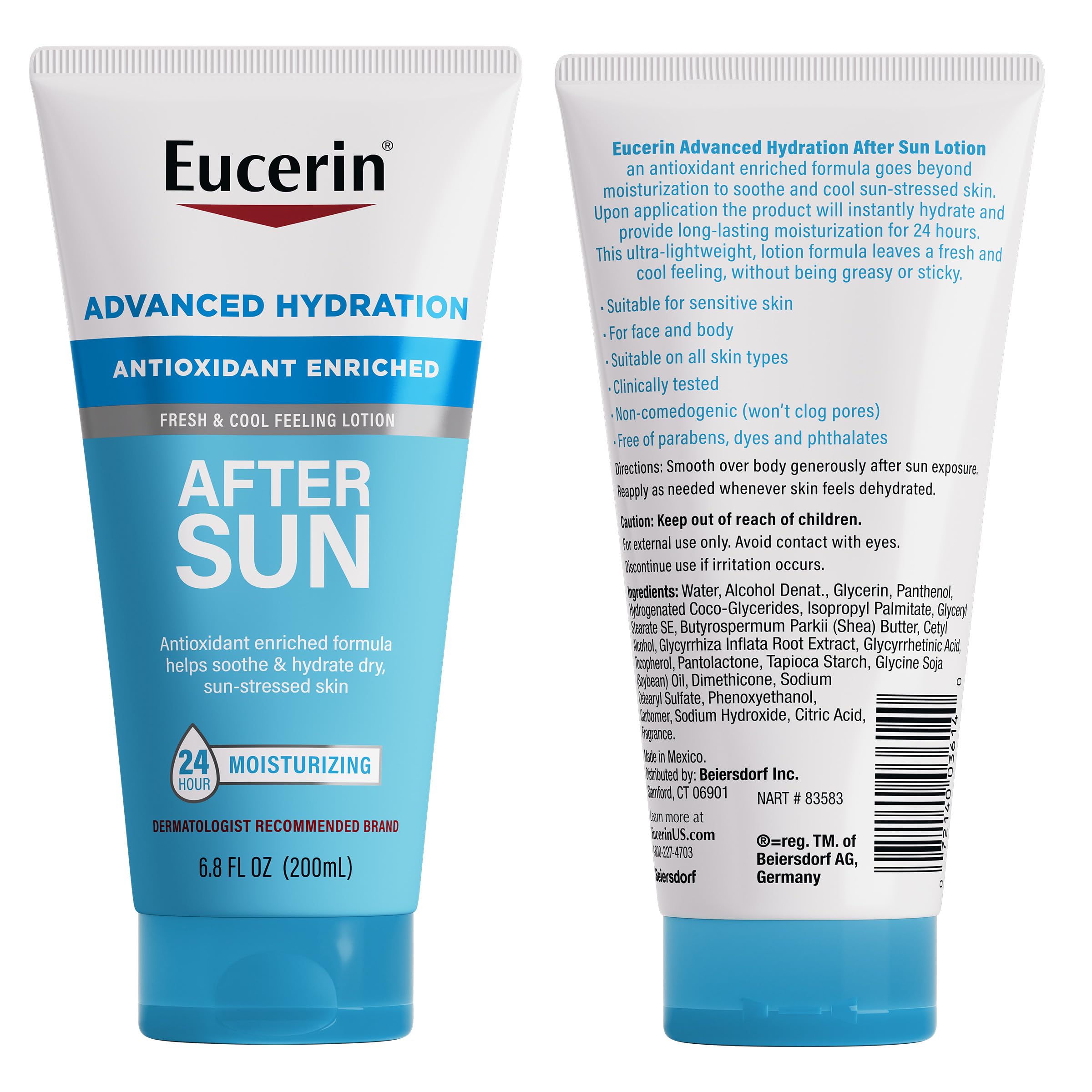 Routine solaire complète avec une crème solaire hydratante Eucerin.