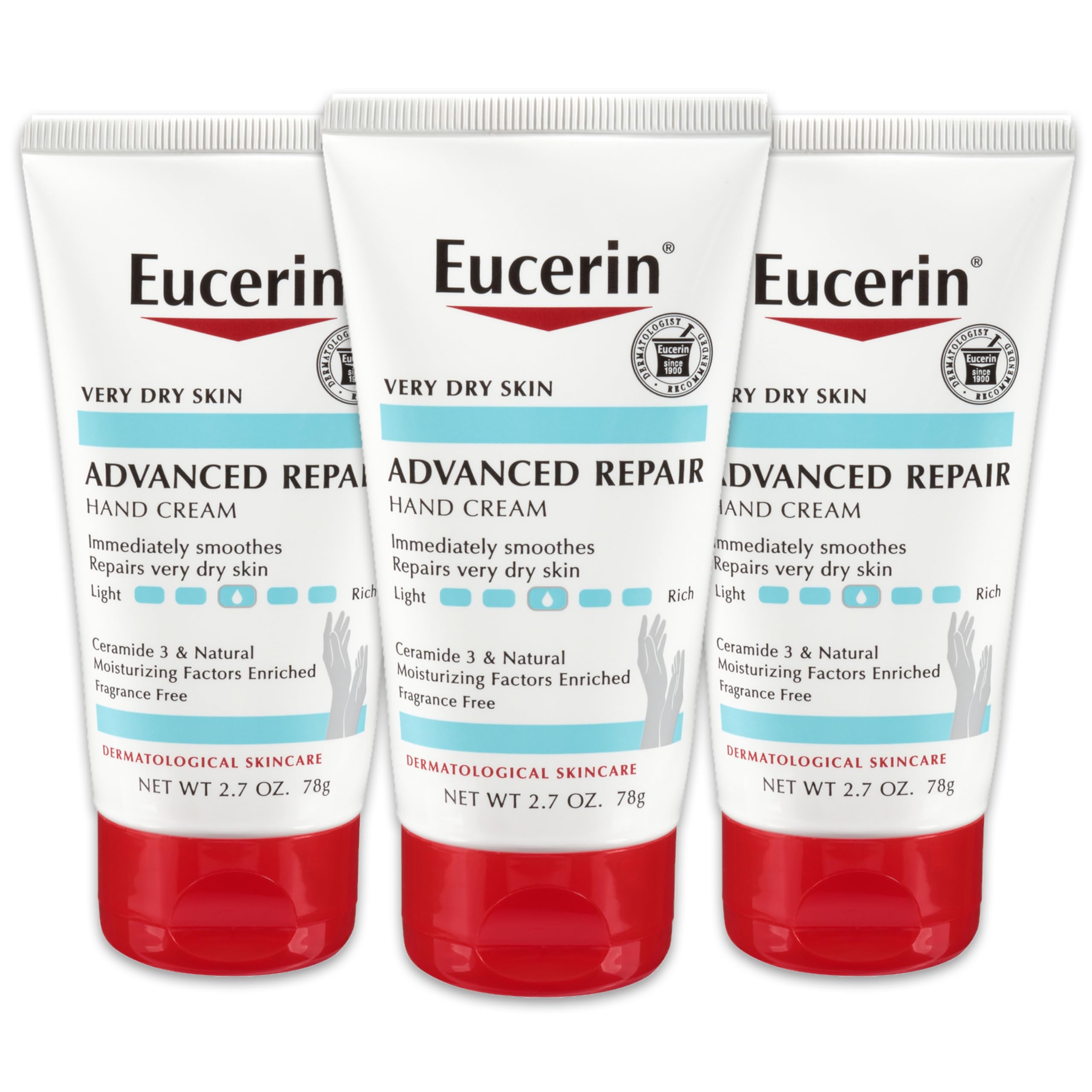 Crème mains Eucerin Advanced Repair, tube 2,7 oz, absorption rapide.