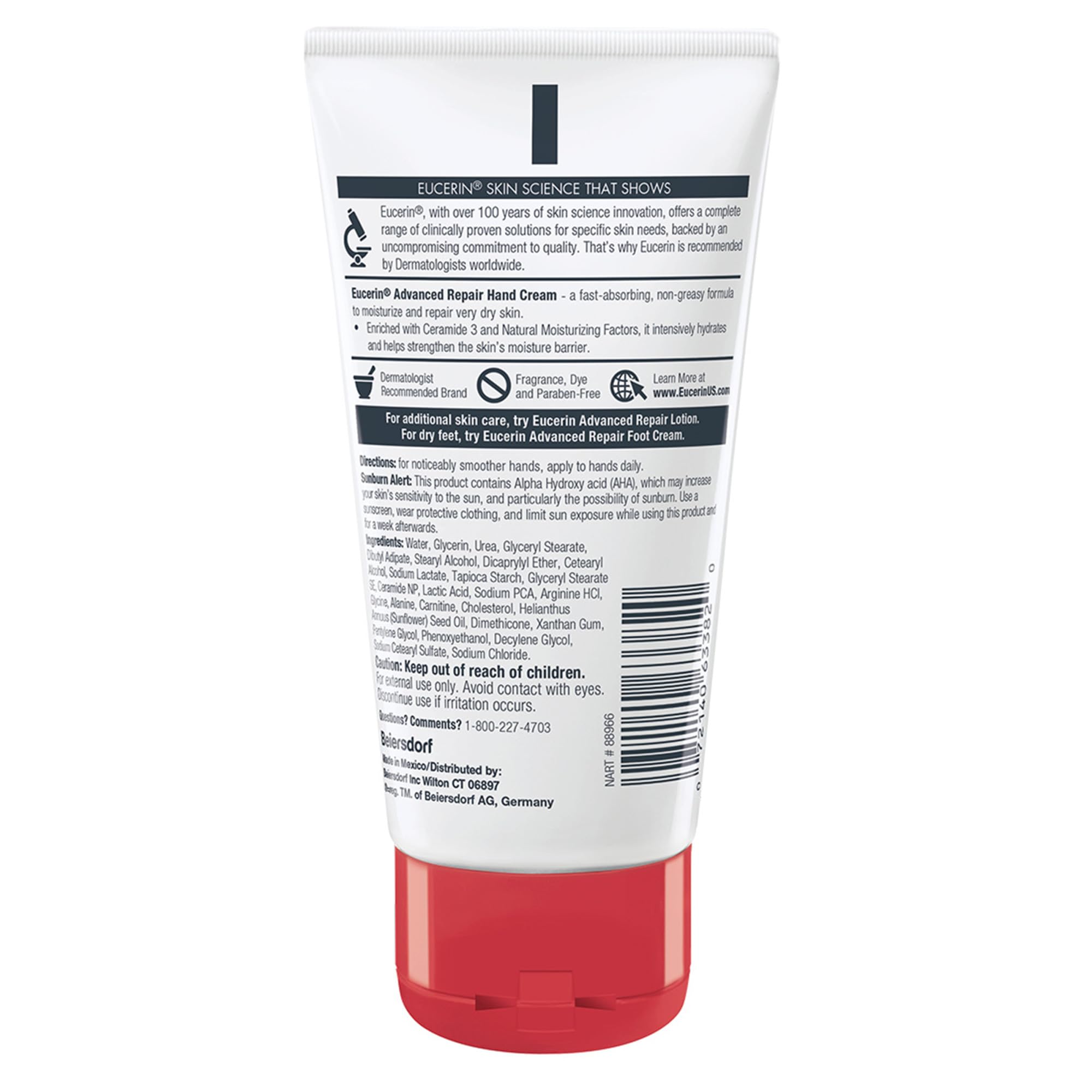 Tube Eucerin Advanced Repair, alpha hydroxy doux et hydratation.