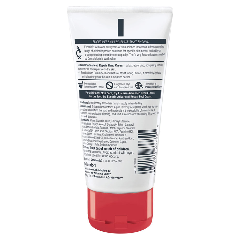 Tube Eucerin Advanced Repair, alpha hydroxy doux et hydratation.