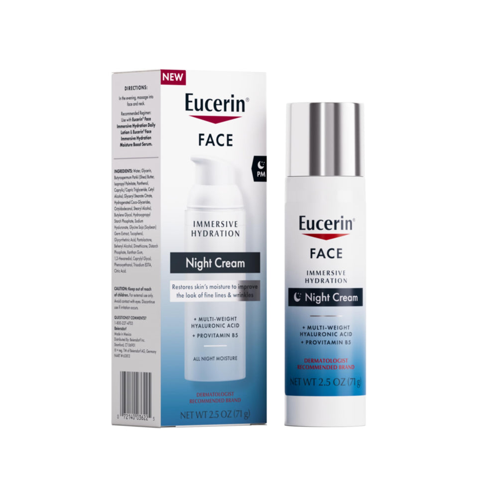 Eucerin Crème Nuit Hydratation: bouteille visible et hydratation nocturne