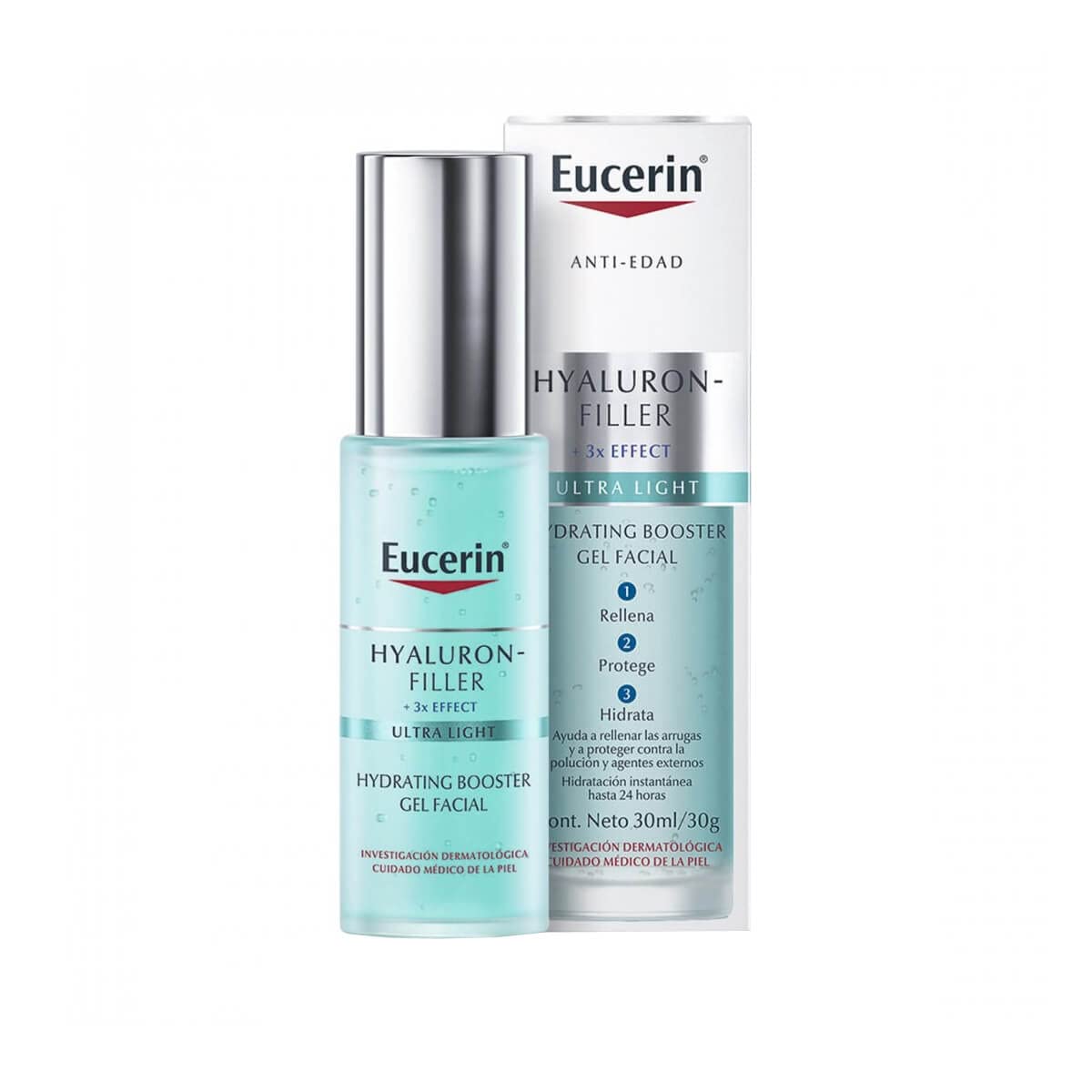 Eucerin Hyaluron-Filler Moisture Booster, application rapide, texture légère pour routine quotidienne.
