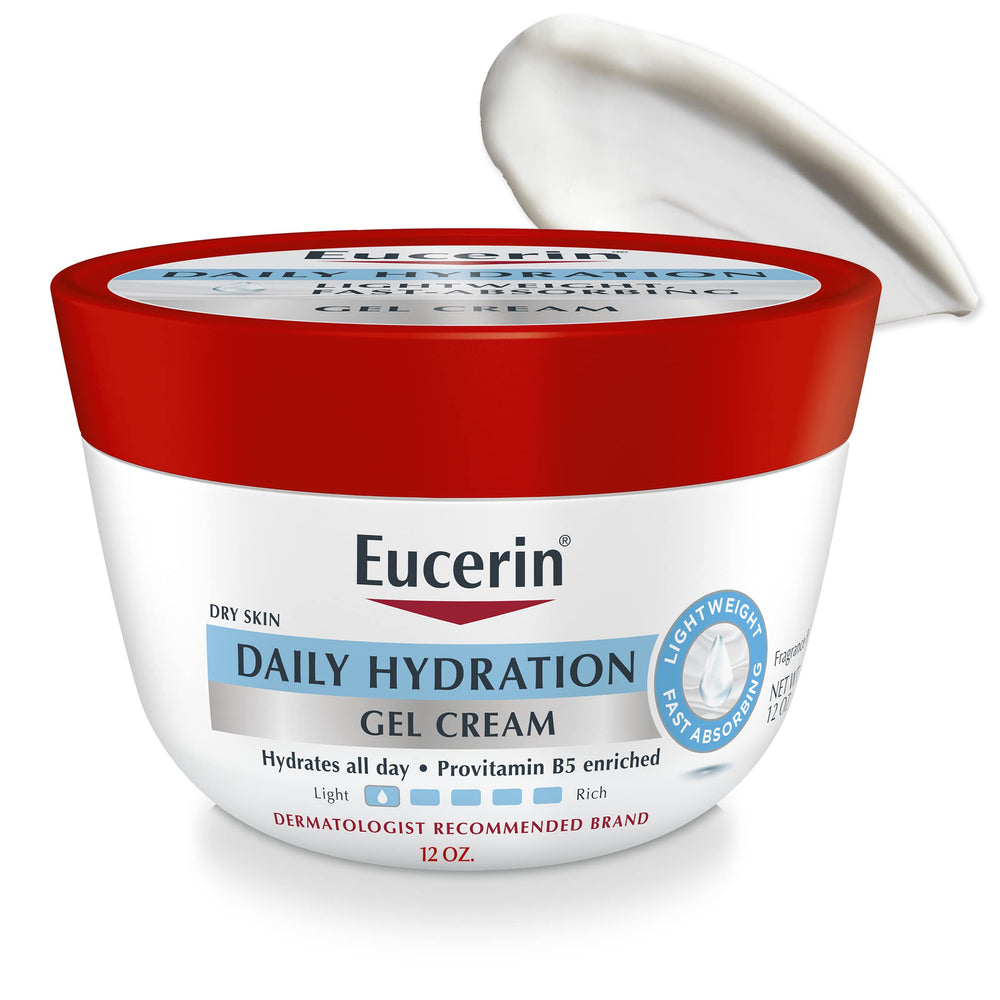 Eucerin Gel-Crème Hydratant Quotidien, pot 12oz, hydratation durable.