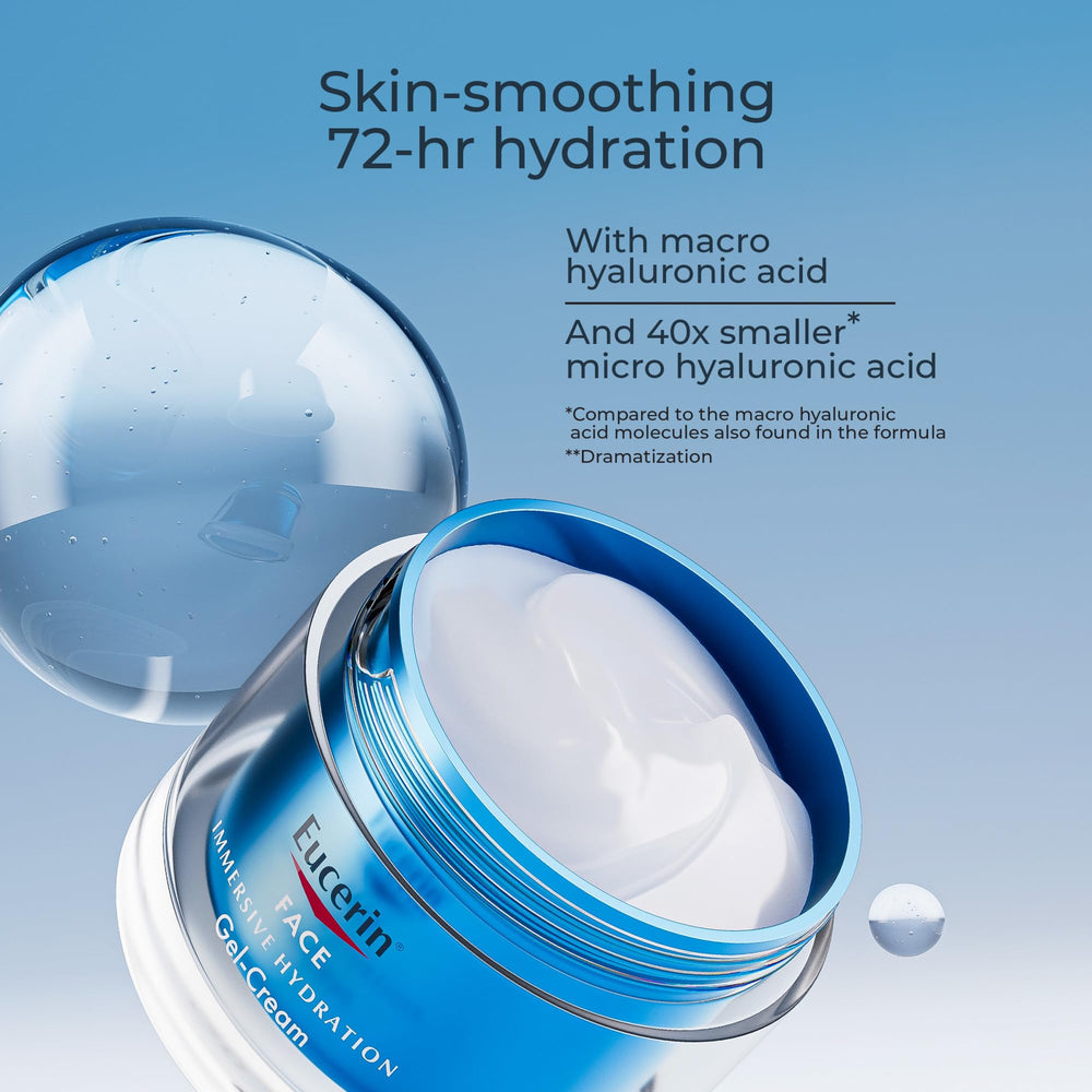 Eucerin Immersive Hydration parfum sans allergènes, douceur pour peaux sensibles.